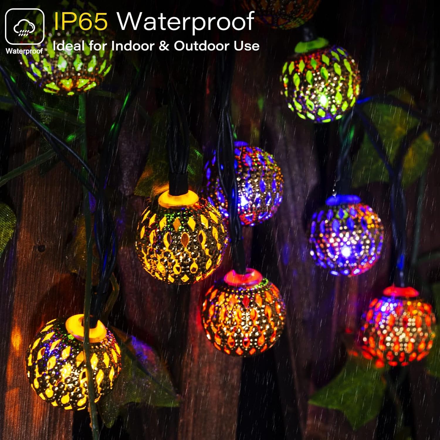 Solar Moroccan String Lights Outdoor Waterproof 35.6 Ft 60 LED, 8 Lighting Modes Globe Fairy Lights, Solar Powered String Lights for Garden Yard Gazebos Camping Party Holiday (Multicolor)