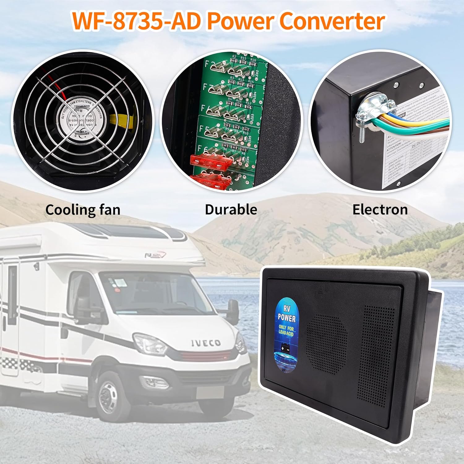 WF-8735-AD RV Power Converter Charger, 30 Amp Power Center, 30/35 Amp DC Output, Auto Detect Enabled, Suitable for 30 Amp RVs, Campers, Caravans and Travel Trailers