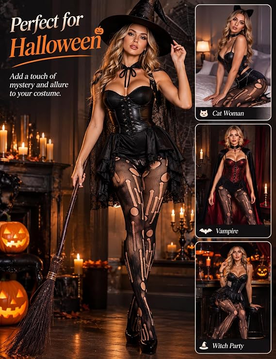 Women's Ripped Tights High Waist Fishnet Stockings Halloween