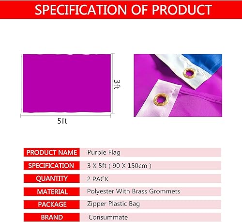 Miniatura 10 de Consummate Bandera azul sólido de 3 x 5 pies, bandera azul marino lisa de poliéster con ojales de latón, paquete de 2