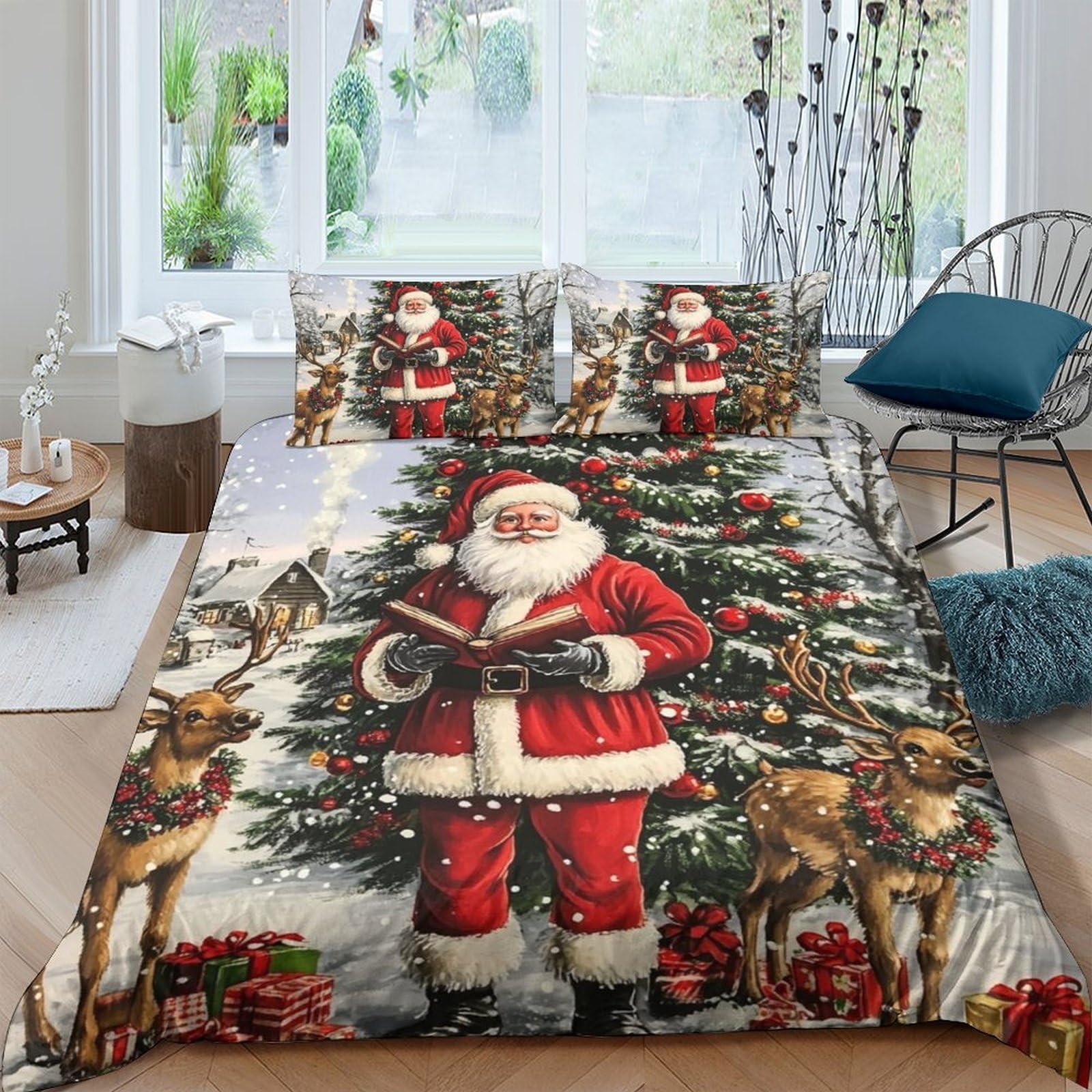Ctjqhvkz Style-5 3D Printed Christmas Santa Fitted Sheet Microfiber Soft Holiday Tree Bed Cover For Bedroom Guest Room Decor Single（135X200cm）