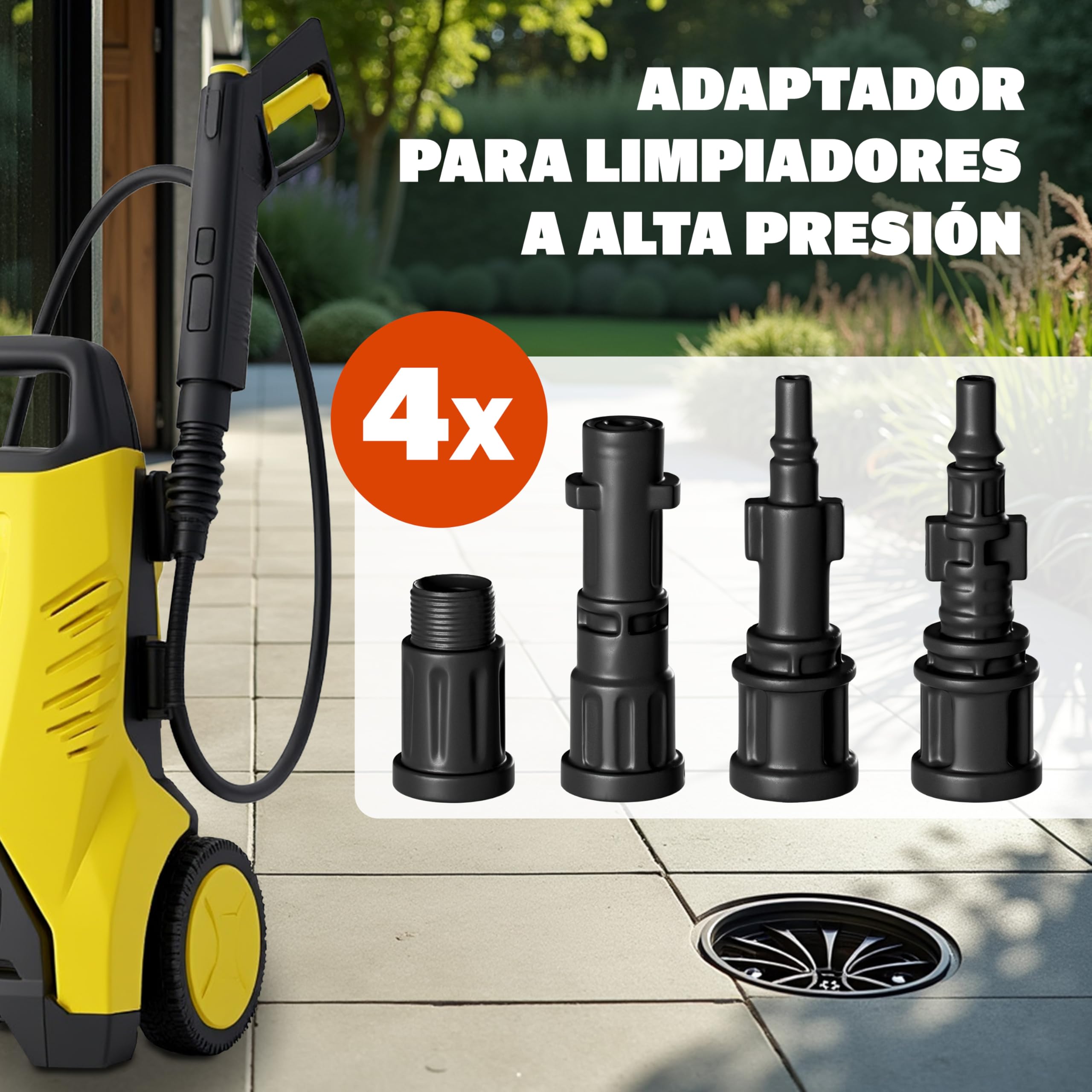 DEUBA® Desatascador Tuberias a Presion 15m, Compatible Karcher K2-K7 Bosch, Kit Manguera Limpieza, 160Bar, 4 Adaptadores, Desague Fregadero Herramientas Fontaneria, Limpiadoras a Presión