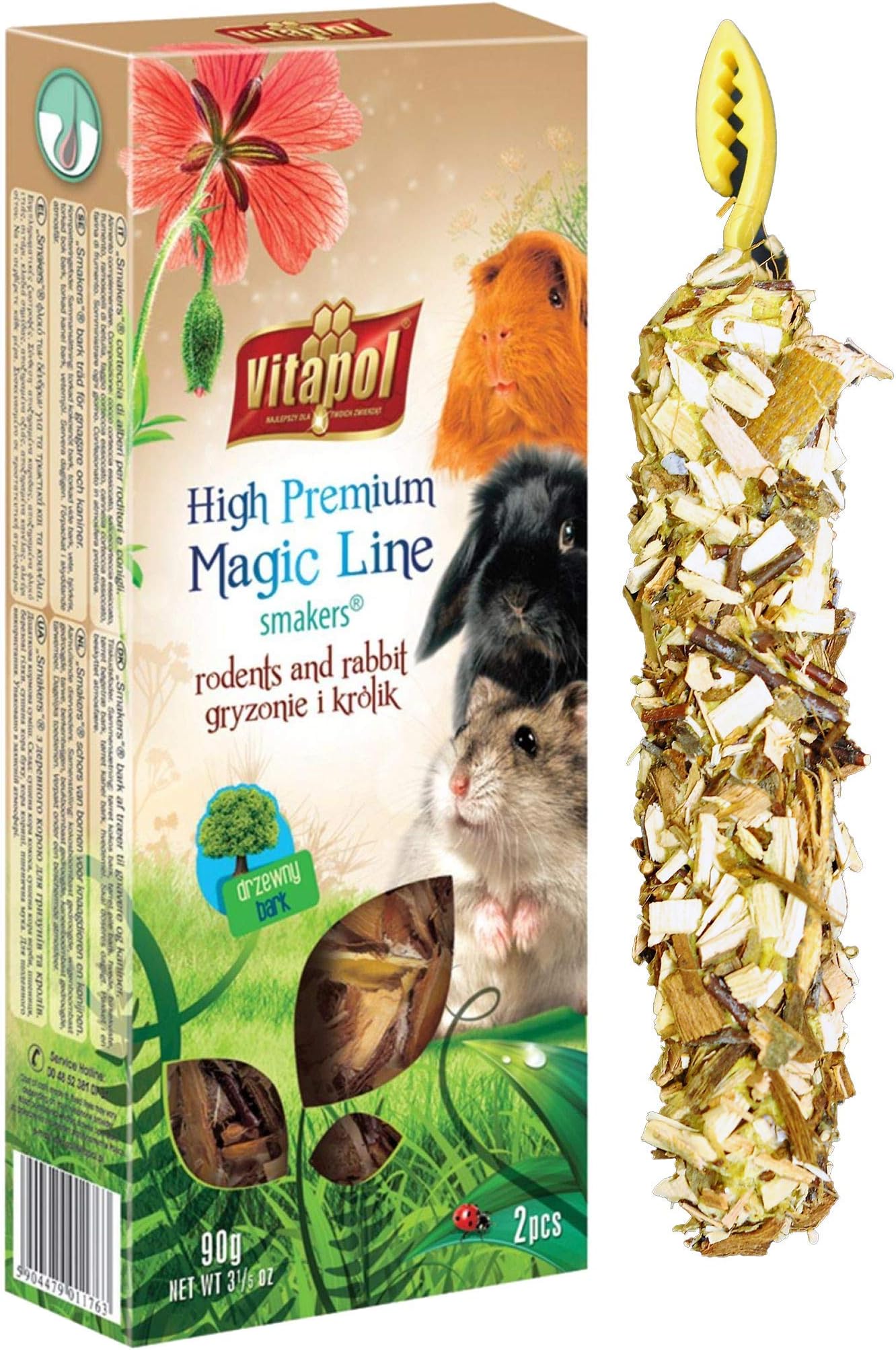 A&E Cage Co.Magic Line Smackers Treat Sticks for Small Animals- Bark Pieces, Sandstone, 1/2" (001861)