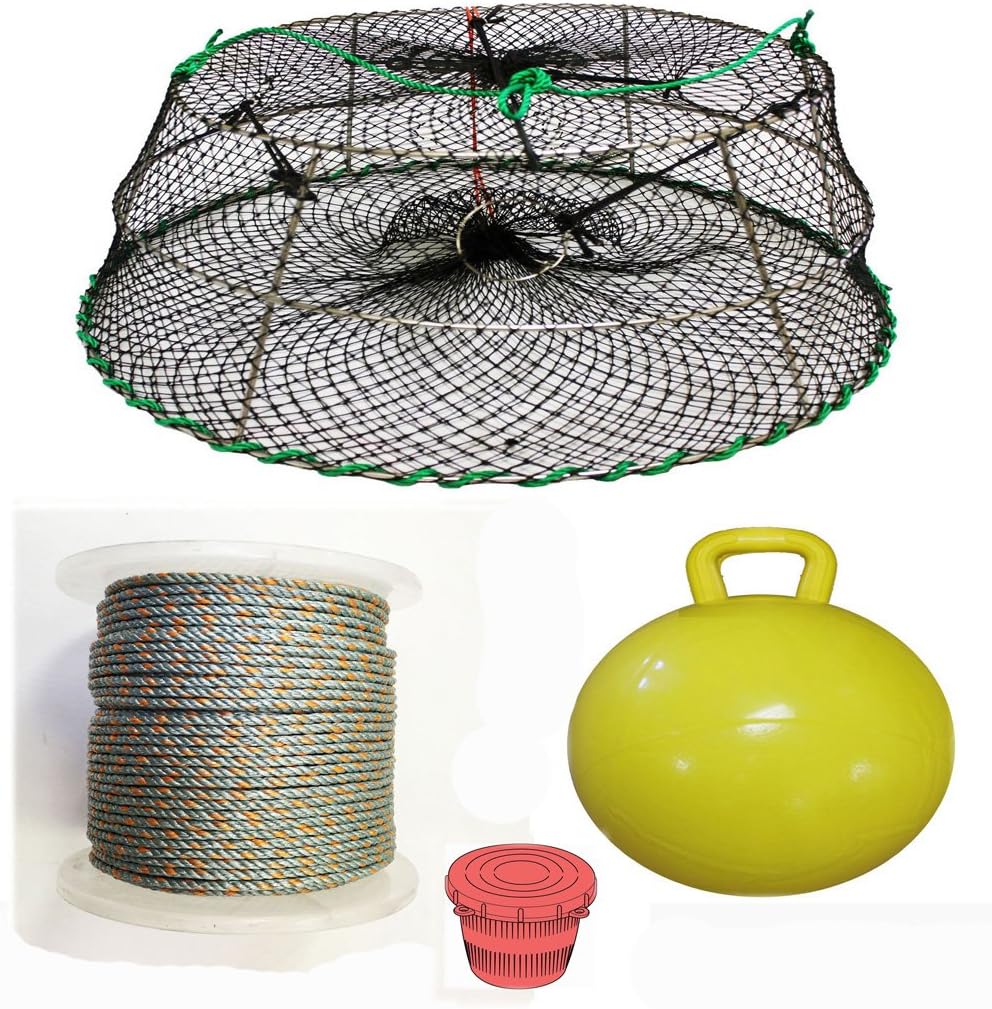 KUFA Sports Tower Style Prawn Trap with 400' Rope, Yellow Float and Vented Bait Jar Combo (CT77+PAL5)