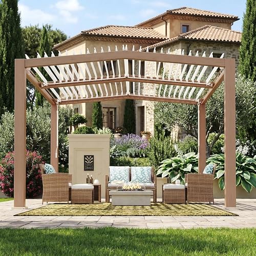 IDEALHOUSE 11x13 FT Outdoor Louvered Pergola, Adjustable Slatted Roof Pergola,
