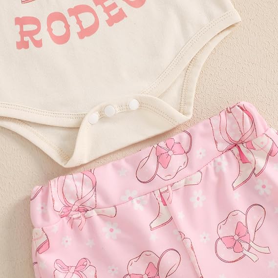 Western Baby Girl Summer Clothes My First Rodeo Shirt Romper Bell Bottoms Flare Pants Set 3Pcs Infant Cowgirl Outfit