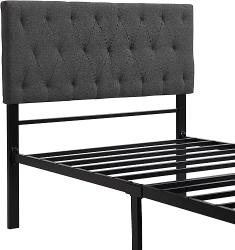 Miniatura 4 de Harper & Bright Designs Cama tapizada individual con almacenamiento, marco de cama de plataforma de metal con un cajón grande (gris)