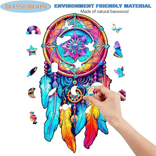 Miniatura 2 de Masseruon Rompecabezas de madera para adultos, atrapasueños de mandala, rompecabezas de forma única (S, 80 piezas, 9.2 x 4.7 pulgadas), el mejor