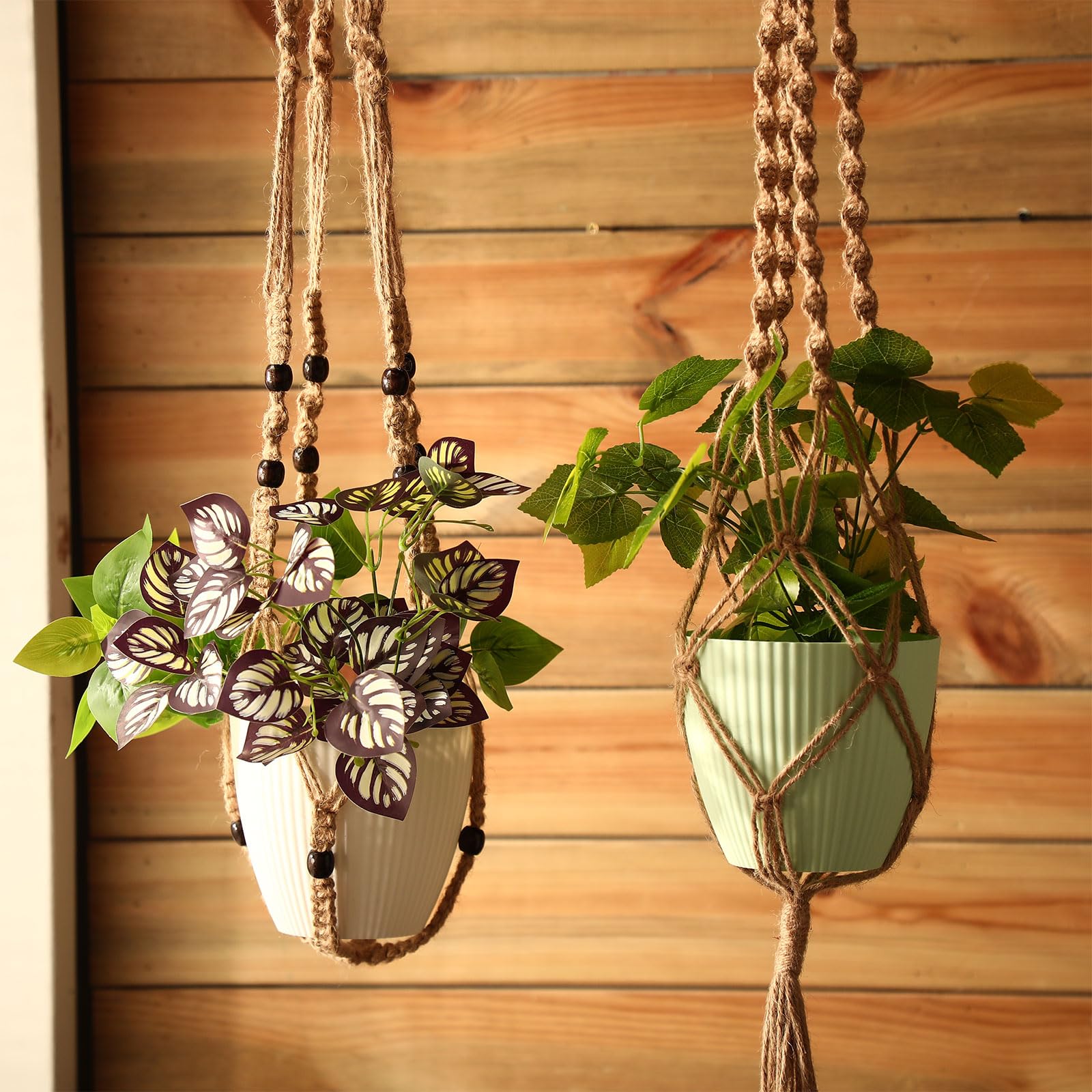 SATINIOR Lot de 12 cintres en macramé faits à la main pour pots de fleurs d'intérieur et d'extérieur - 12 designs différents à étages - Style élégant