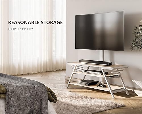 Miniatura 7 de FITUEYES Soporte de TV de madera con soporte para TVS de 32 a 65 pulgadas con soporte para pantallas curvas planas LCDLED, altura ajustable, gestión