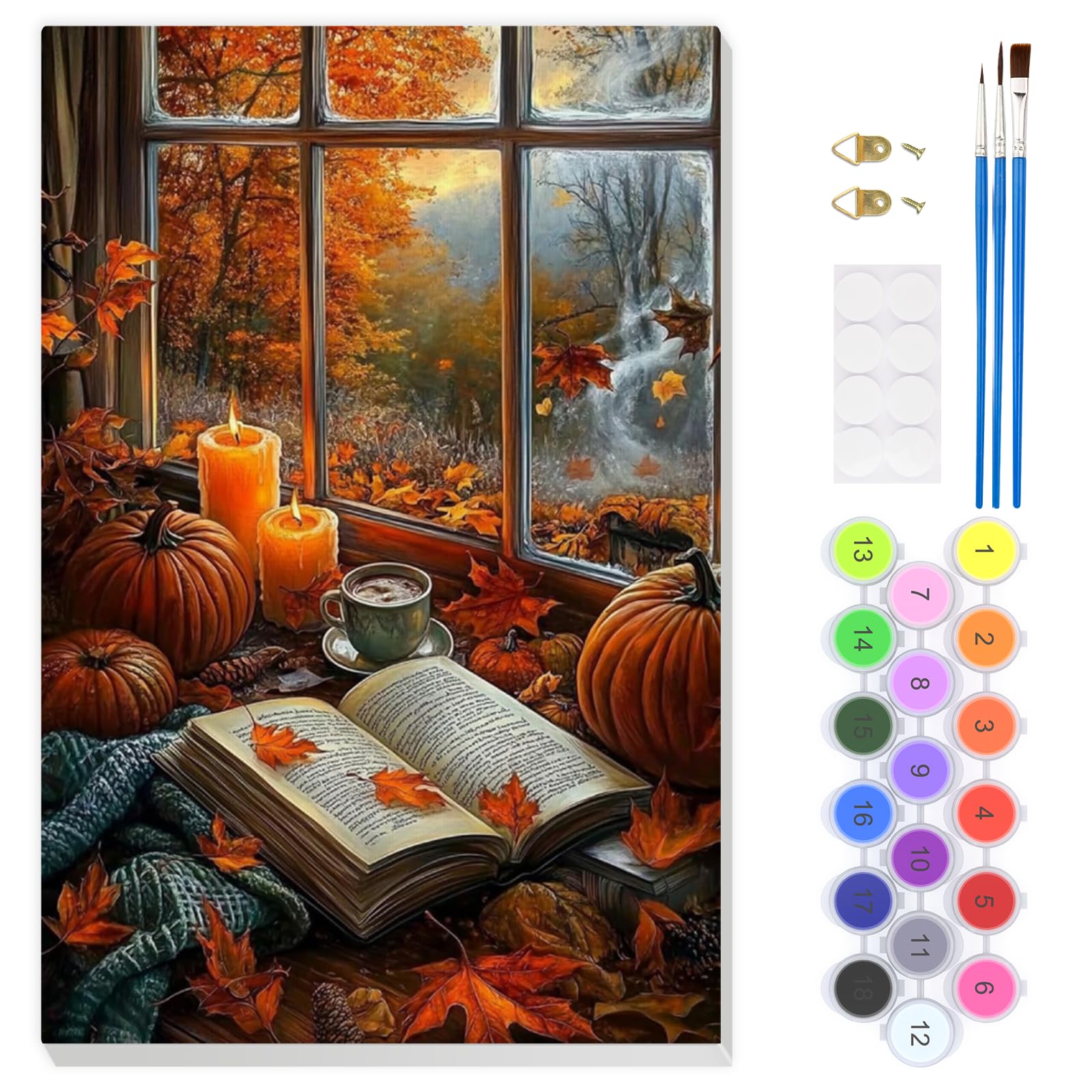 EOBROMD Maple Leaves Paint by Numbers for Adults with Frame, Pumpkin Paint by Numbers Kits, Autumn DIY Color Oil Painting Acrylic Easy Painting by Numbers for Gift Home Wall Decor (8x12inch) — image 1