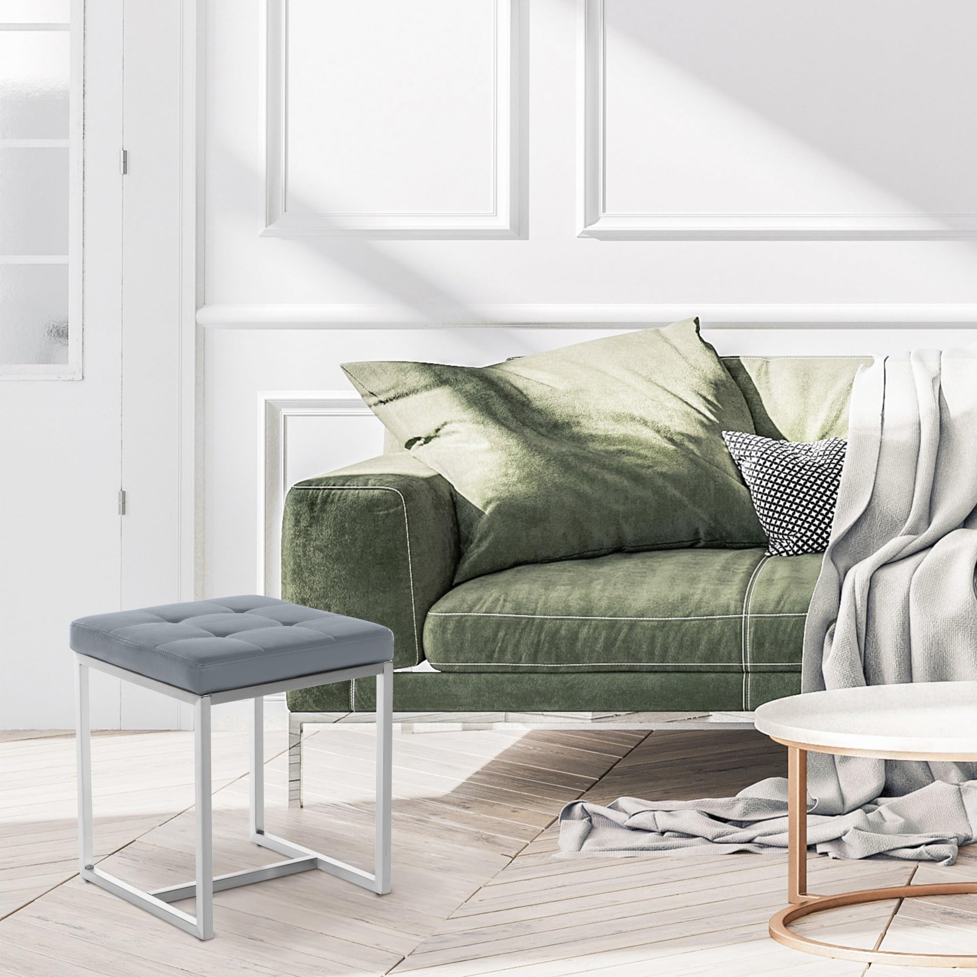 Tabouret De Travail Sans Roulettes YU - Siège Simili Cuir Rembourré - Hauteur Réglable 43-57cm - Base Large