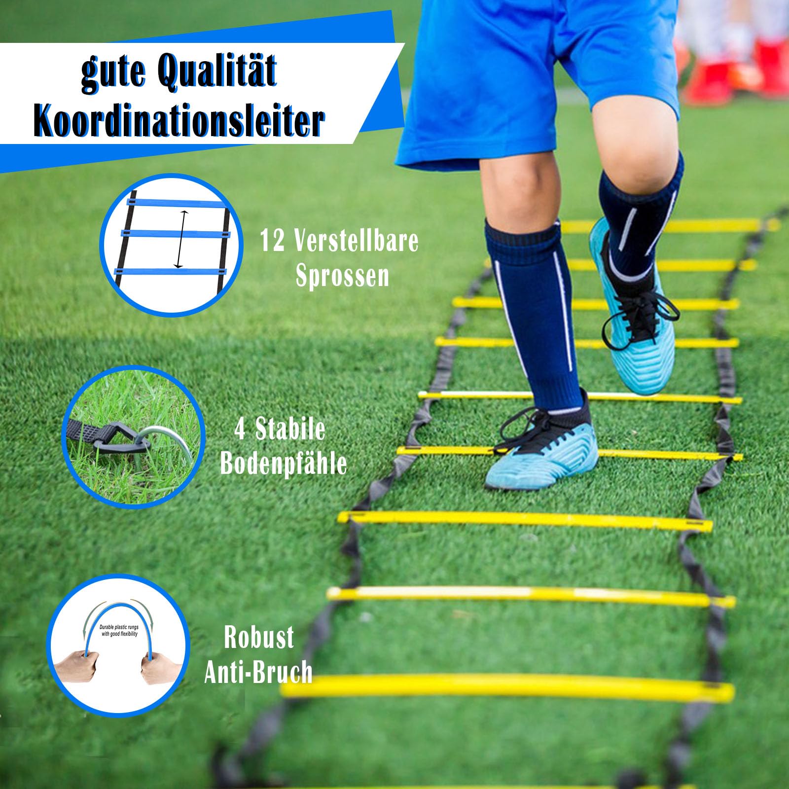 Fussball Trainingszubehör, 6m Koordinationsleiter, 12 Hütchen, Fußballtrainer und Springseil, Fussball Trainingsset Sachen, Fußball Geschenke für Jungs Kinder
