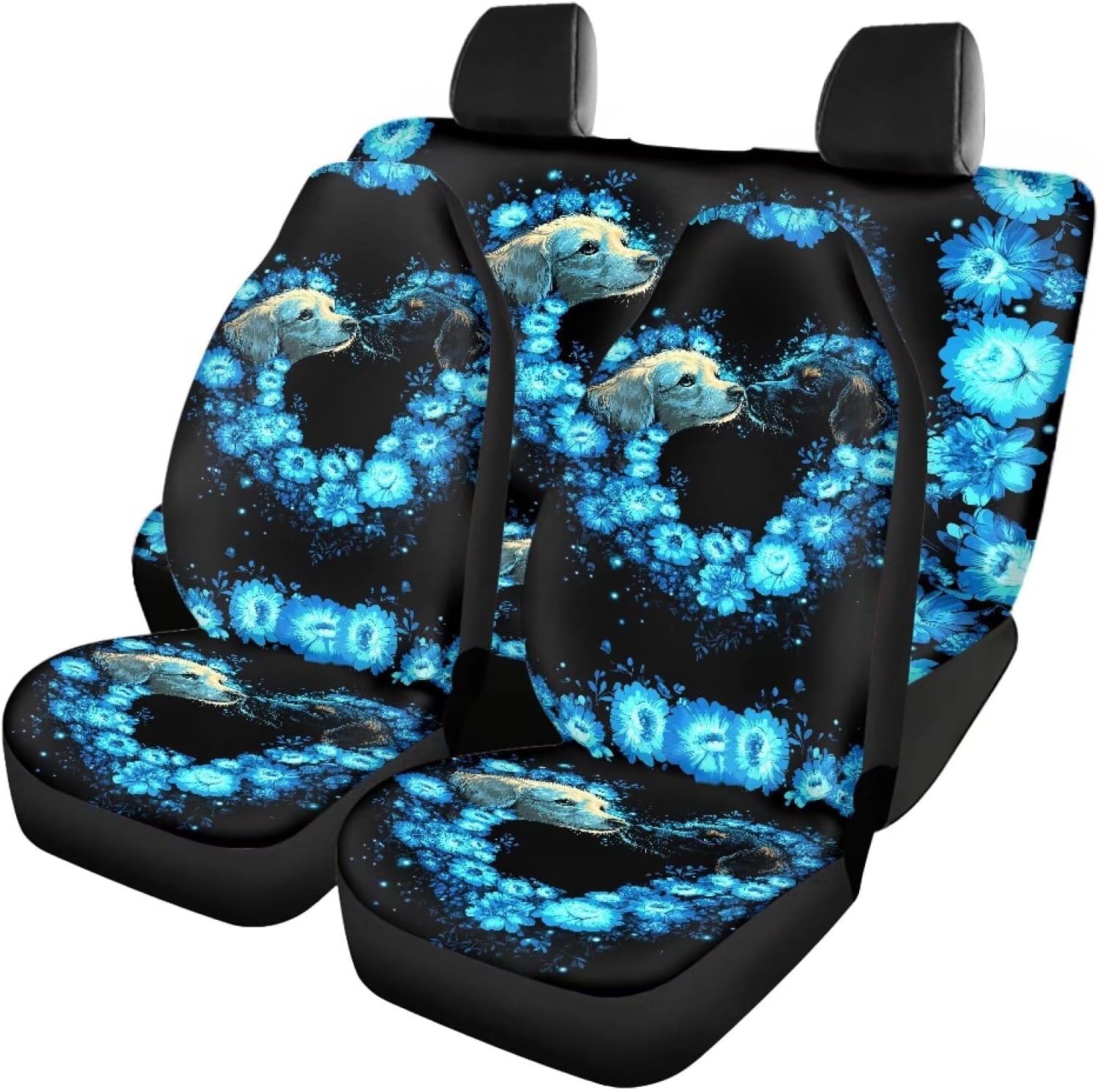 Amzbeauty Black White Dog Print Universal Car Seat Covers Front Rear Breathable Nonslip Design Protects Upholstery