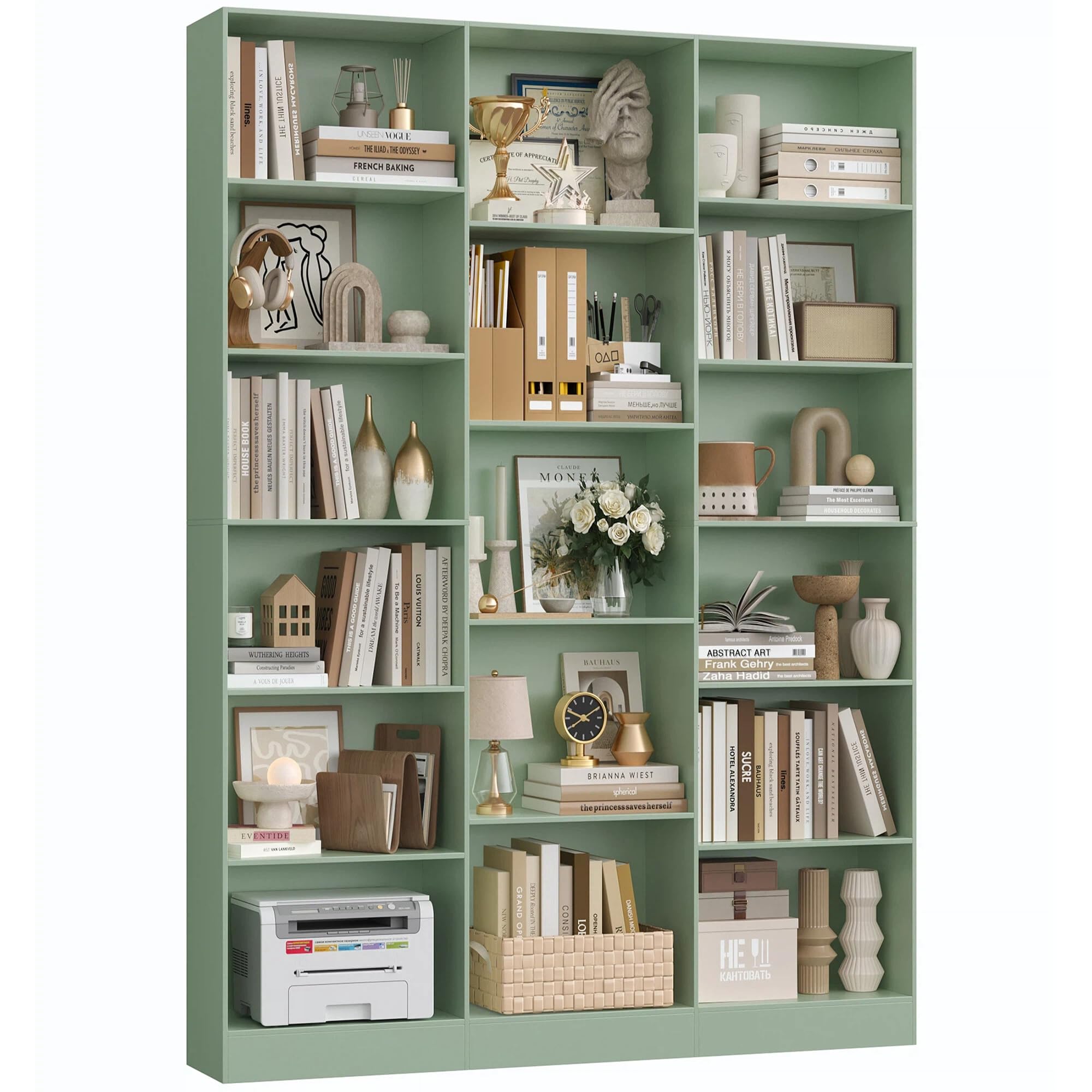 FirFurd 188cm di Altezza Libreria Scaffale, Libreria da Parete a 17 Scomparti Aperti, Scaffale Portaoggetti Aperto, Vetrina, Porta CD per Soggiorno, Studio, Ufficio, 149x23.5x188cm (Verde)