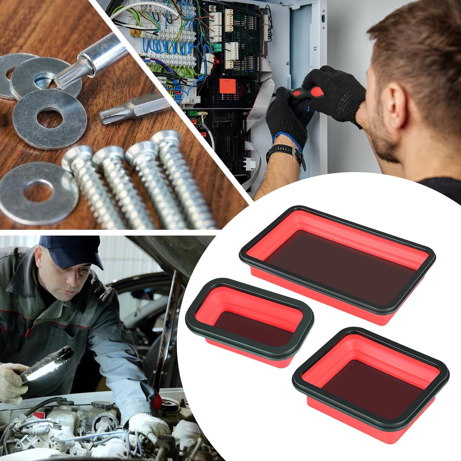 Vassoio Magnetico Selezionatore Magnetico Per Viti, E Utensili | Set Da 3 Vassoi Magnetici Portapezzi Per Meccanici Officina Garage Riparazione e Manutenzione Auto