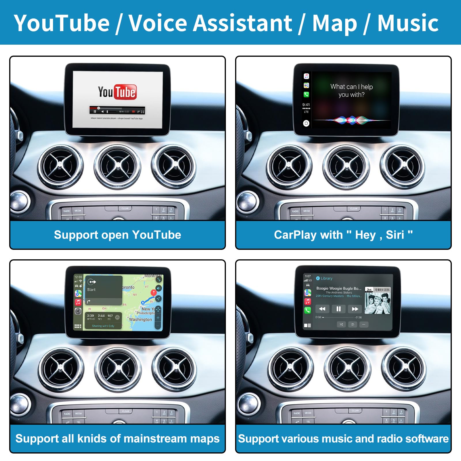 Wireless CarPlay & Android Auto Retrofit Kit dekoder do Mercedes Benz A/B/C/GLK/GLA/GLC/GLS/ML/GL/SLK/E/G/V klasy z NTG5.0, obsługuje nawigację, reflektor lustrzany, kamera cofania
