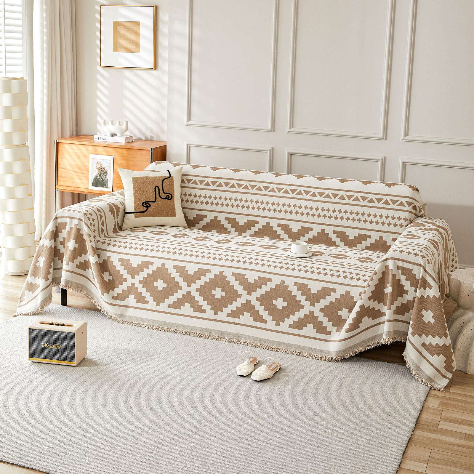 SHANNA Geometric Sofa Cover for 2 3 4 Seater, Chenille AB Sided Slipcover for Corner Sofa All-Season Protection Couch Cover