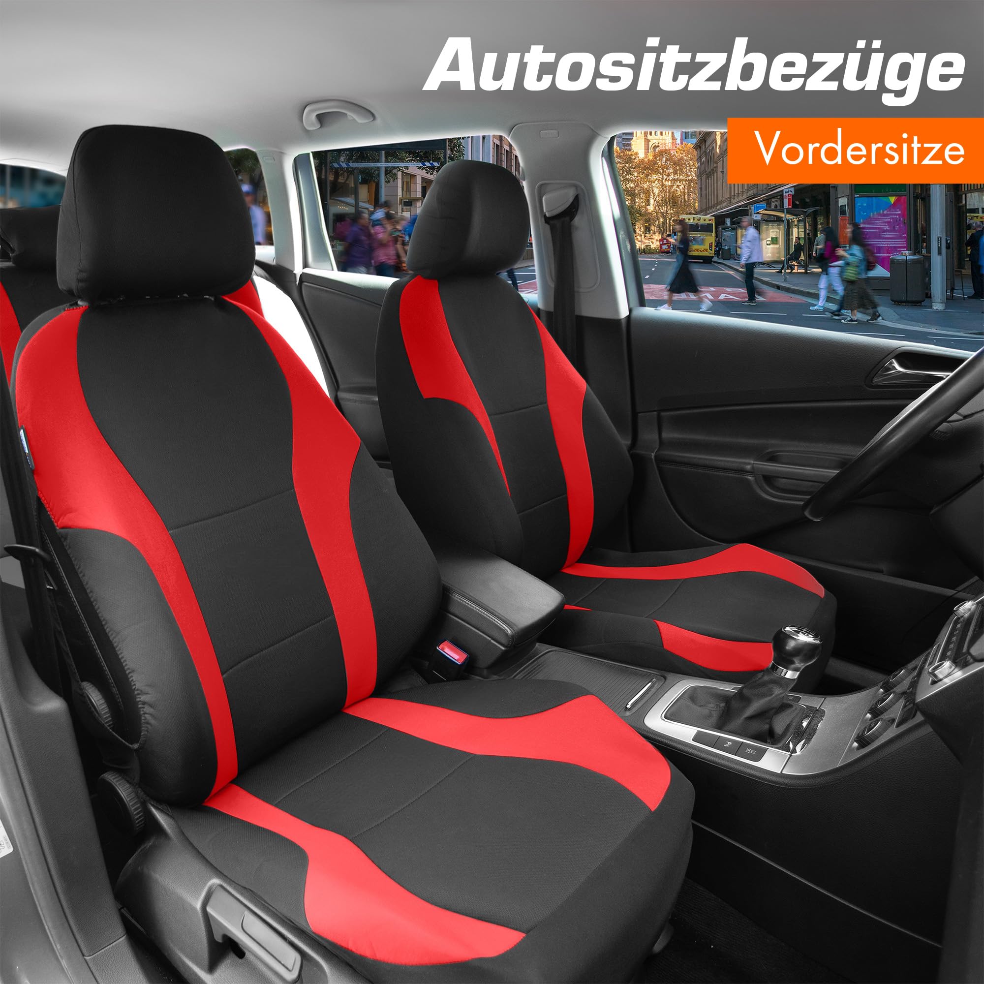 Upgrade4cars Autositzbezüge Set für die Vordersitze Rot | Auto-Schonbezüge Universal Schwarz Autositzbezug Sommer Winter | Autozubehör Innenraum | Geschenke für Frauen und Männer
