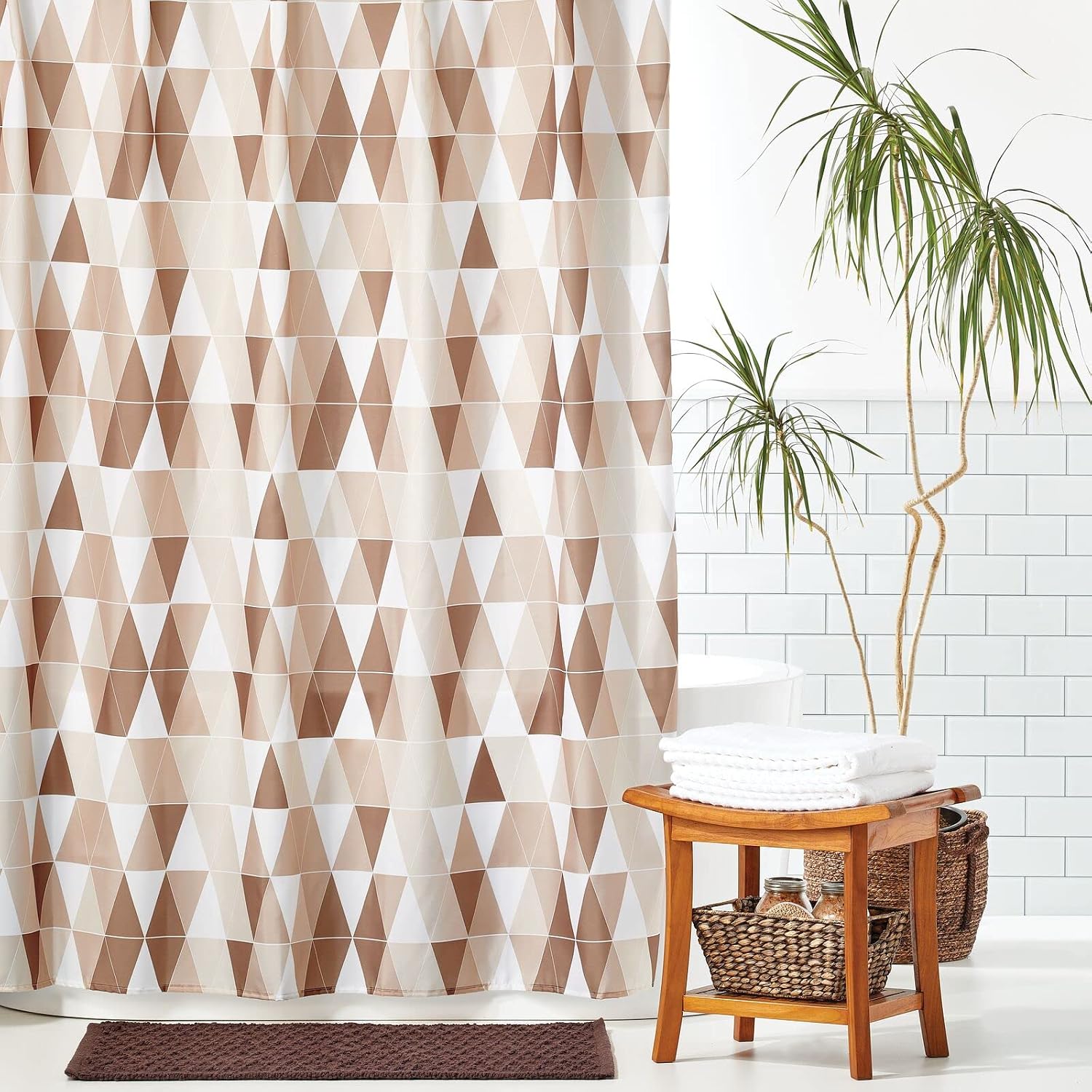 mDesign Polyester Fabric Triangle Shower Curtain Bathroom Shower and Bathtub, Water-Resistant for Master, Kid's, Guest Bathroom - 72 Inches x 84 Inches - Brown