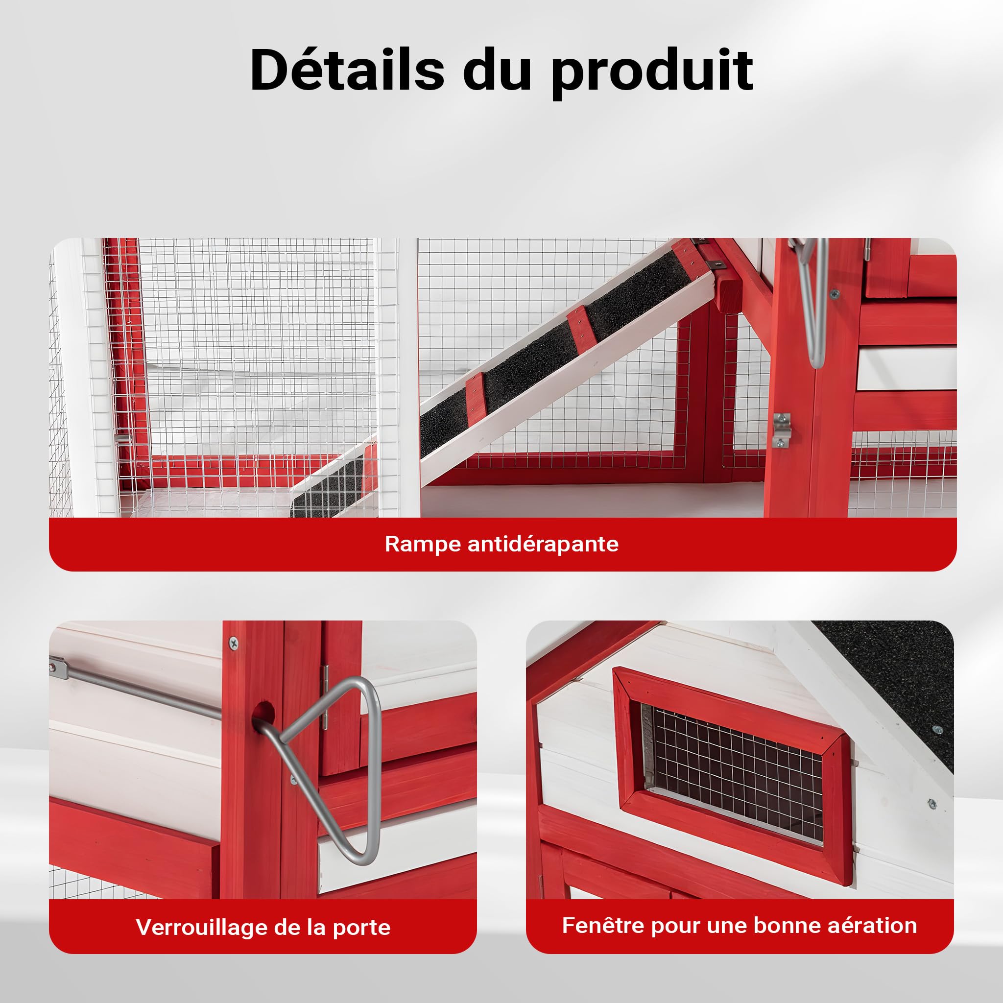 Wiltec Poulailler avec Nichoir, Enclos & Pondoir – 1155 x 520 mm – en Bois Sapin – Toit bitumé – avec Grillage et Bac à crottes – Maison pour Petits Animaux, Poules, volaille Clapier