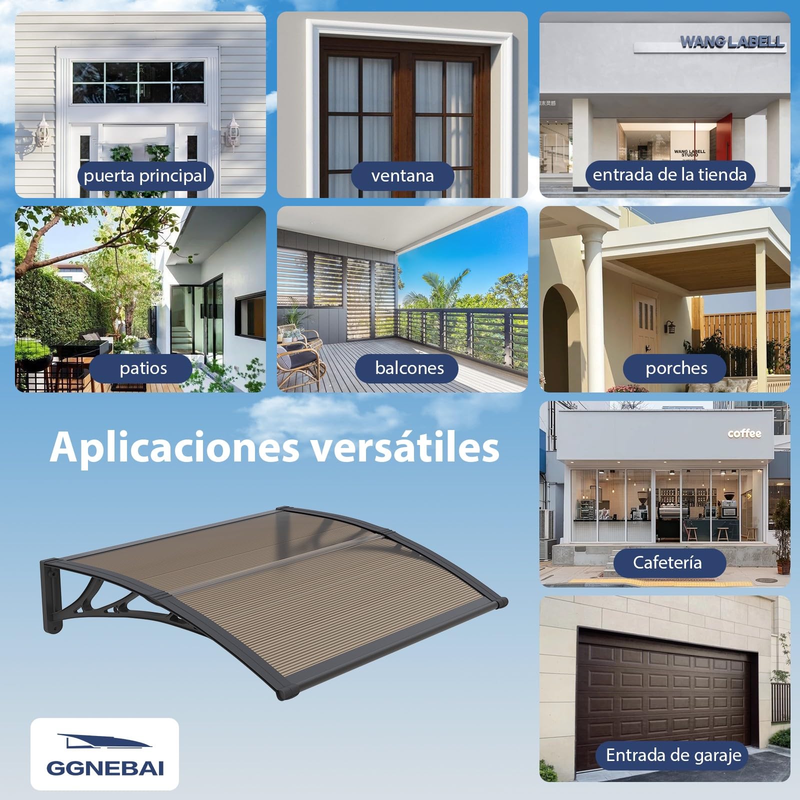 Marquesina para Puerta Exterior 150x80 CM, Tejadillo de Protección contra Lluvia y Rayos UV, Cubierta de Policarbonato para Puertas, Ventanas, Porches, Patios y Terrazas