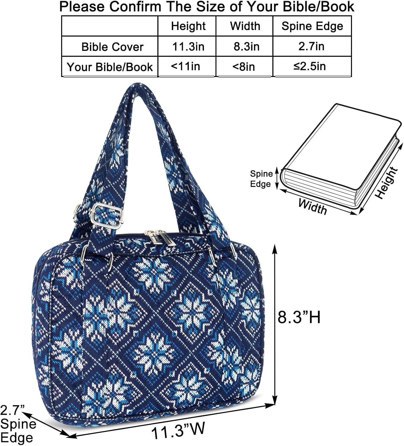 Bible Cover for Women with Adjustable Straps, Extra Large Study Bible Carrying Case Bag with Zip Pocket, 11.3x8.3x2.7 Inches - Image 5