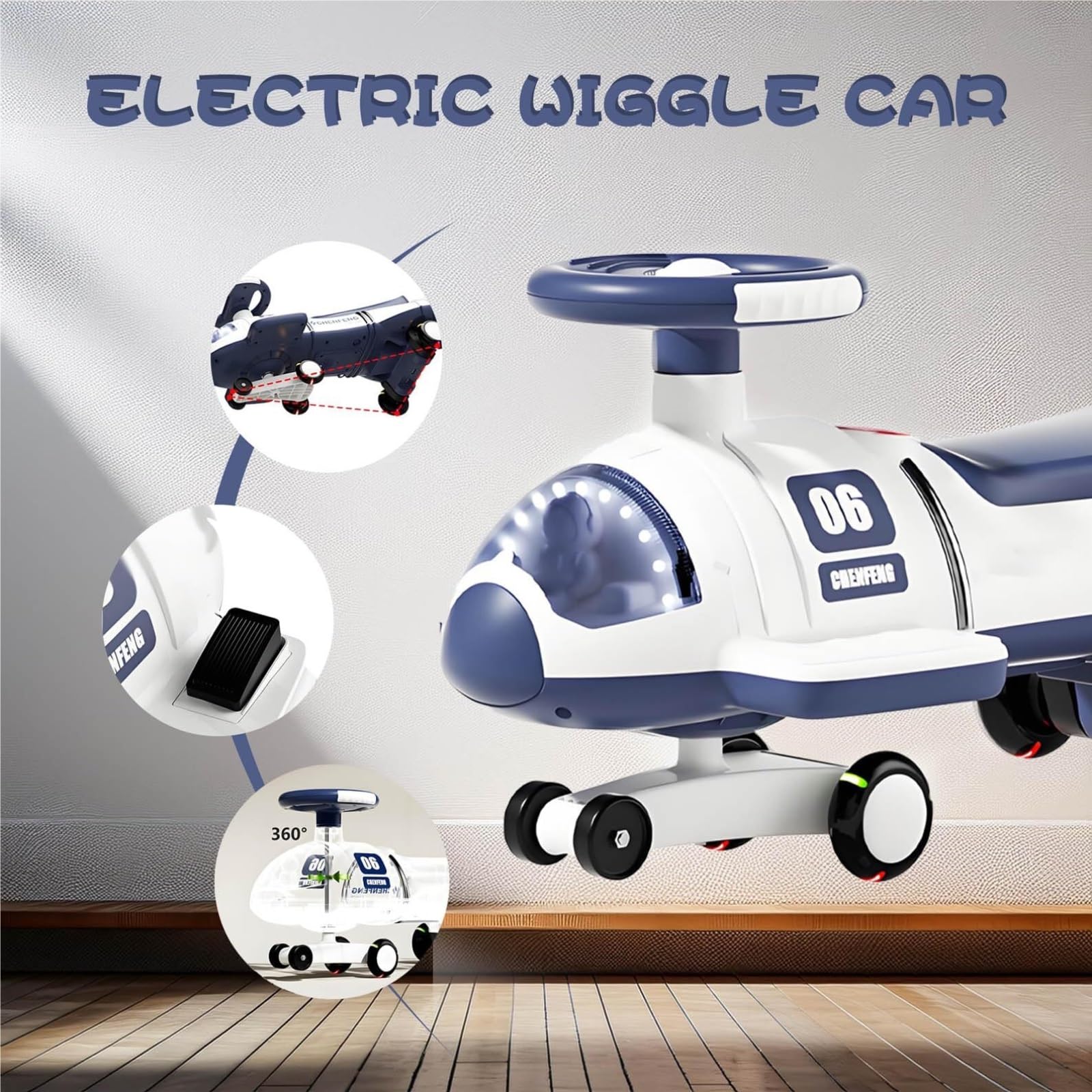 Wiggle Car Electric Twist Car z pedałami 2 w 1 huśtawka samochody ciche kolorowe koła emitujące światło 360 obrotowa jazda na zabawkach (pomarańczowy, typ elektryczny)