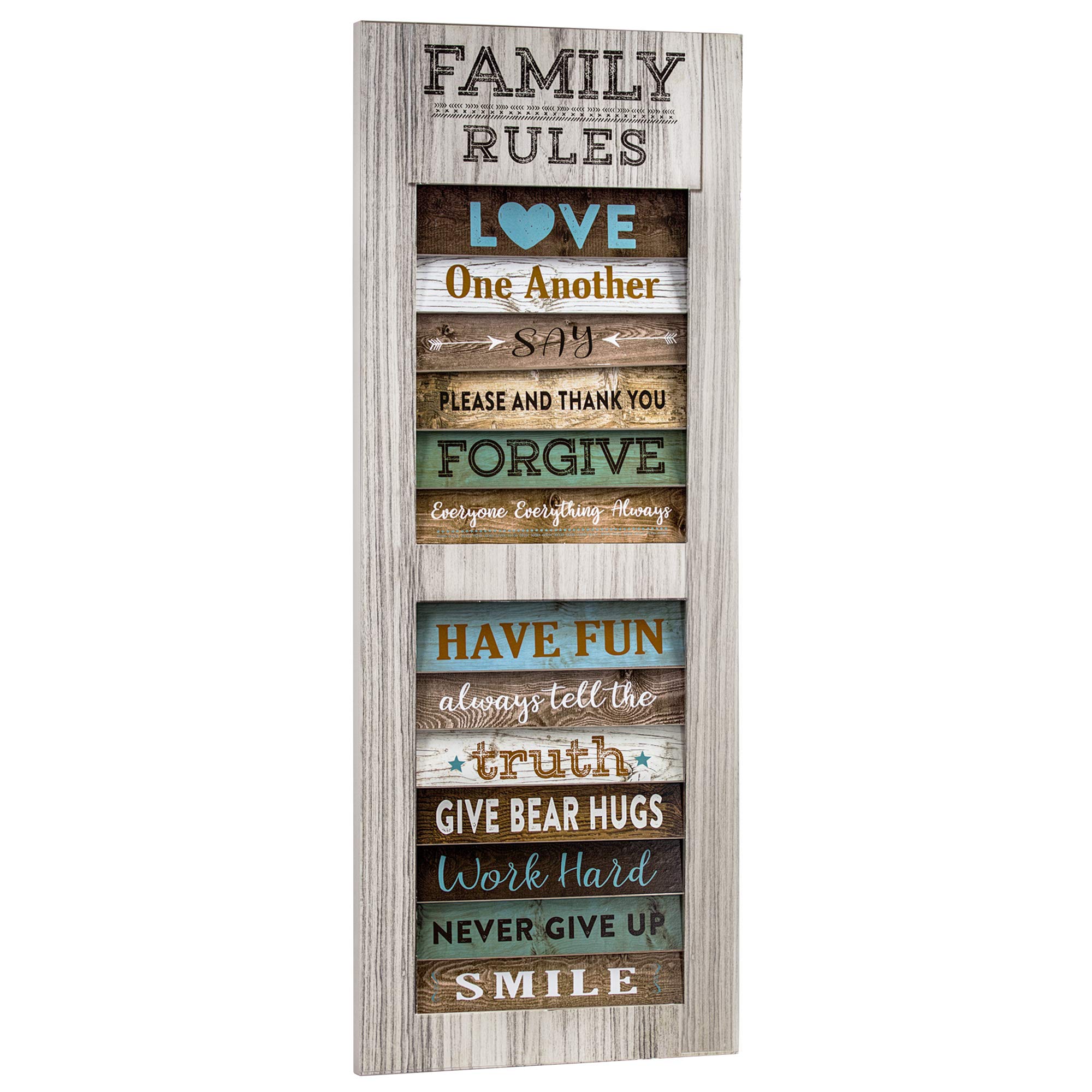 American Art Decor Family Rules Inspirational Motivational Quotes Wall Decor Sign for Living Room, Kitchen, Entryway/Foyer – (35” x 14”)