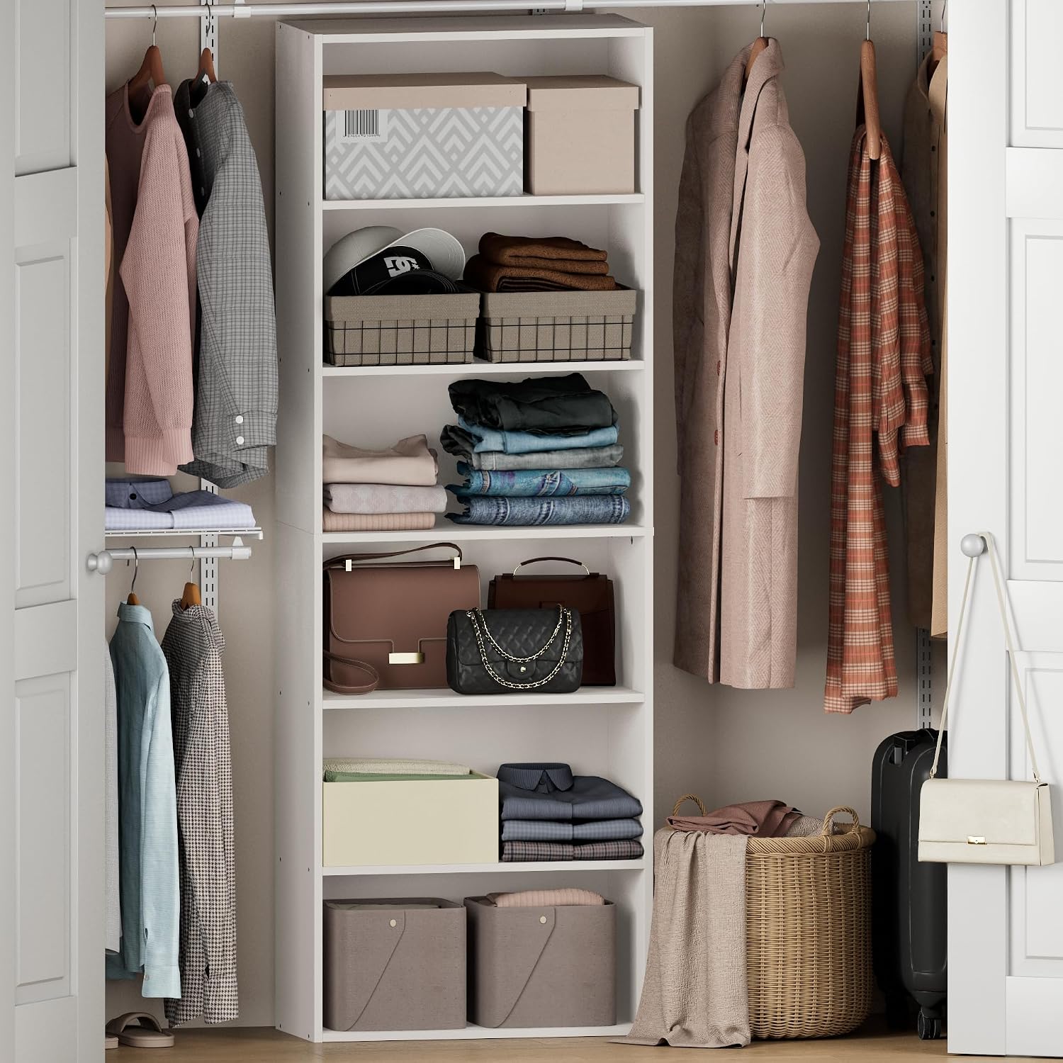 Furinno Reed Closet Organizers and Storage, 2-Tier Organizer, White
