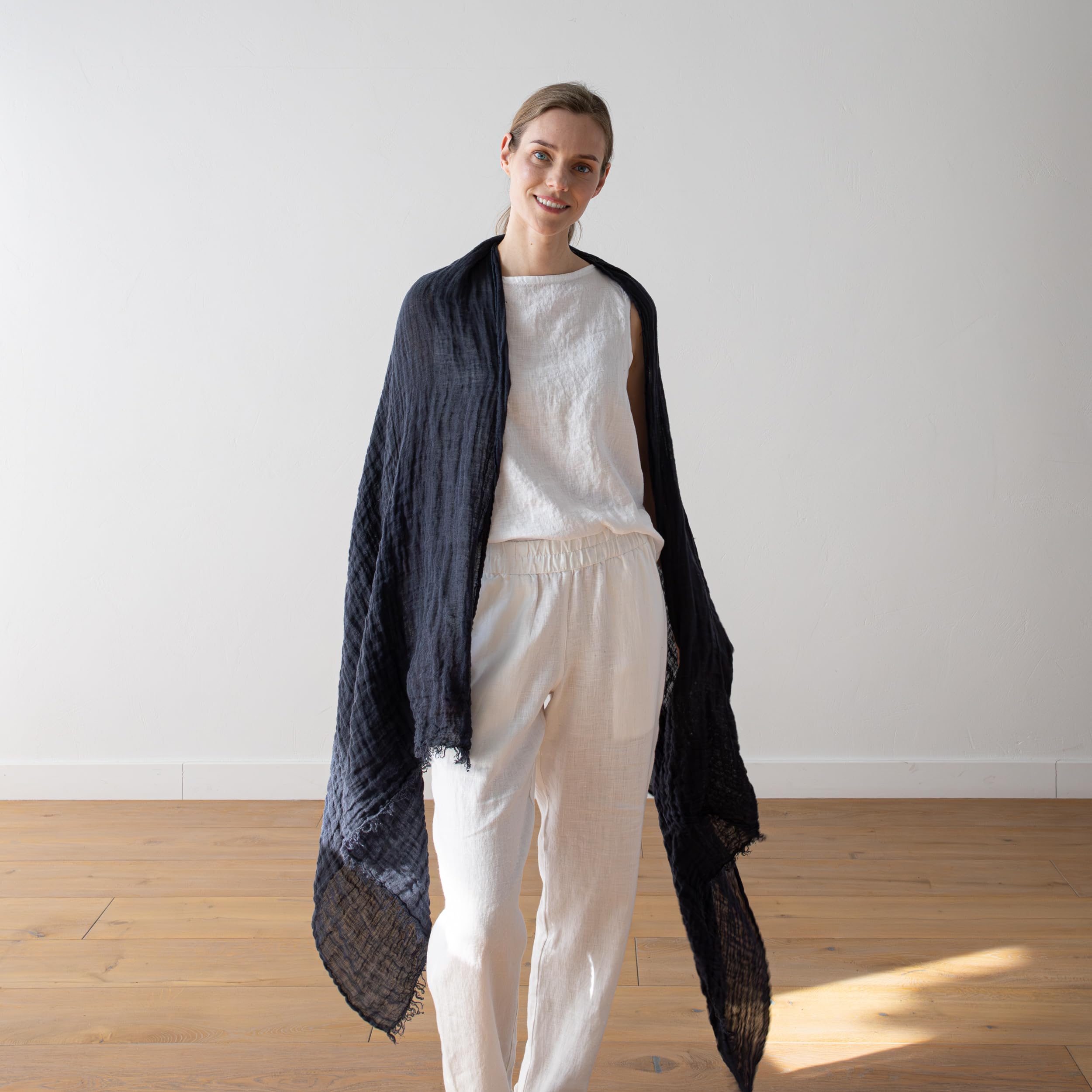 LinenMe - 100% Leinen Sommerschlal 100 x 200 cm Garza Fringe - Leichter Schal Herren Damen Unisex - Leinen Sommer Schal mit Fransen - Geeignet als Stola oder Leichter Überwurf - Pflegeleicht