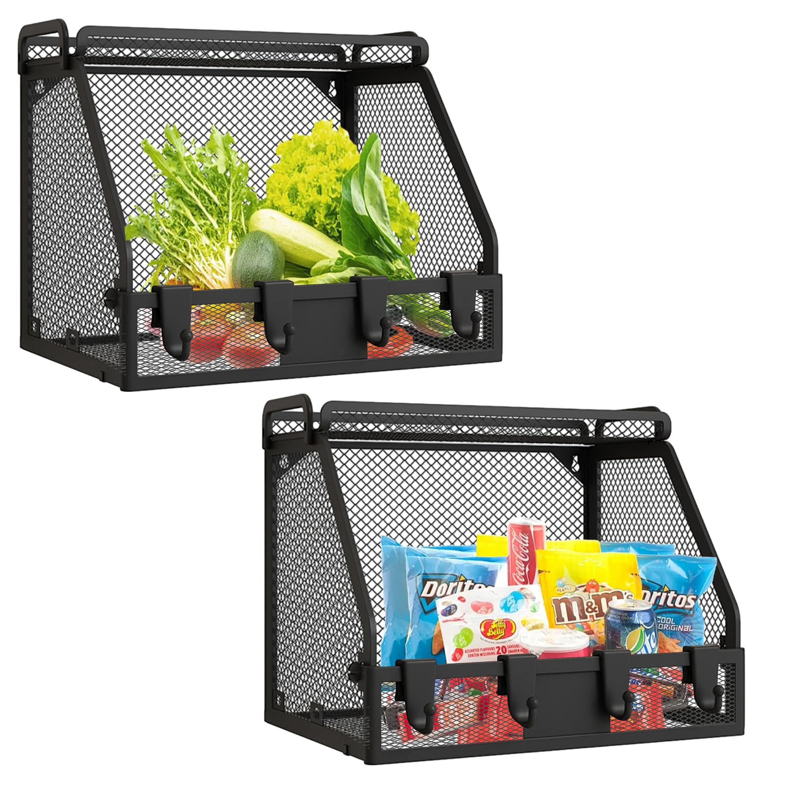 Cestas de frutas para colgar y organizar verduras: cesta de alambre plegable con ganchos