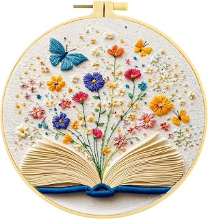 Qvthpv Embroidery Kit for Beginners, Stamped Book Butterfly Garden