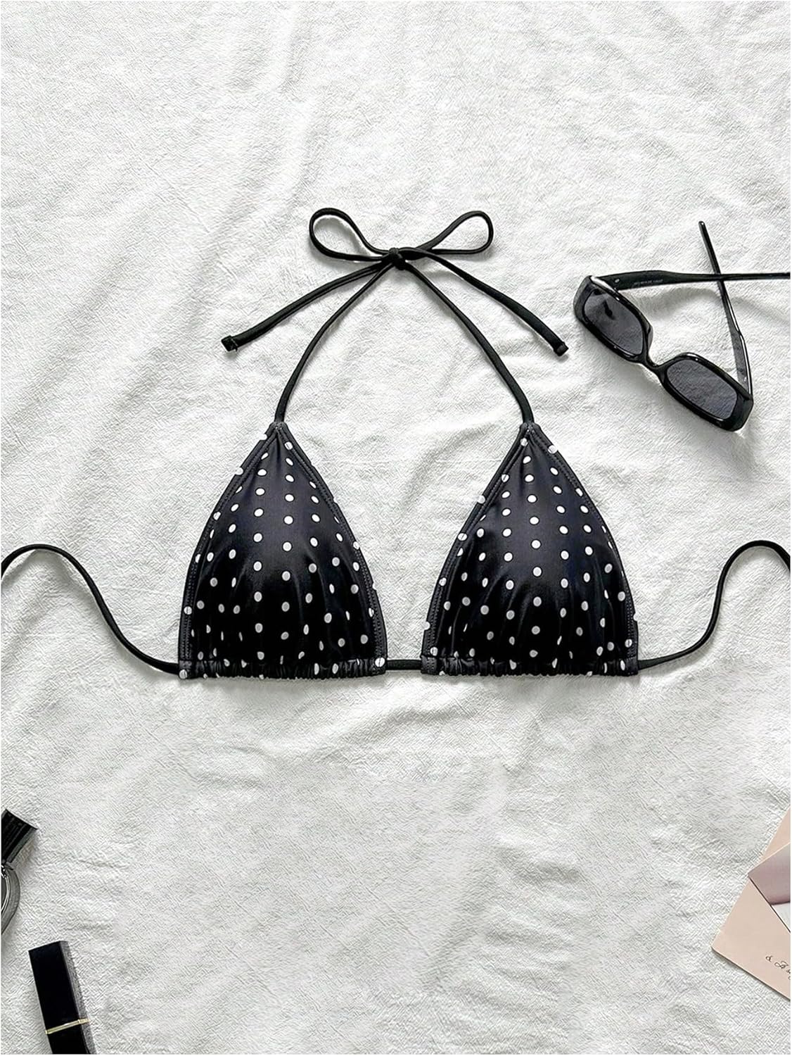 Milumia Women's Polka Dots Print Bikini Top Halter String Triangle Micro Swimwear Top - Image 2