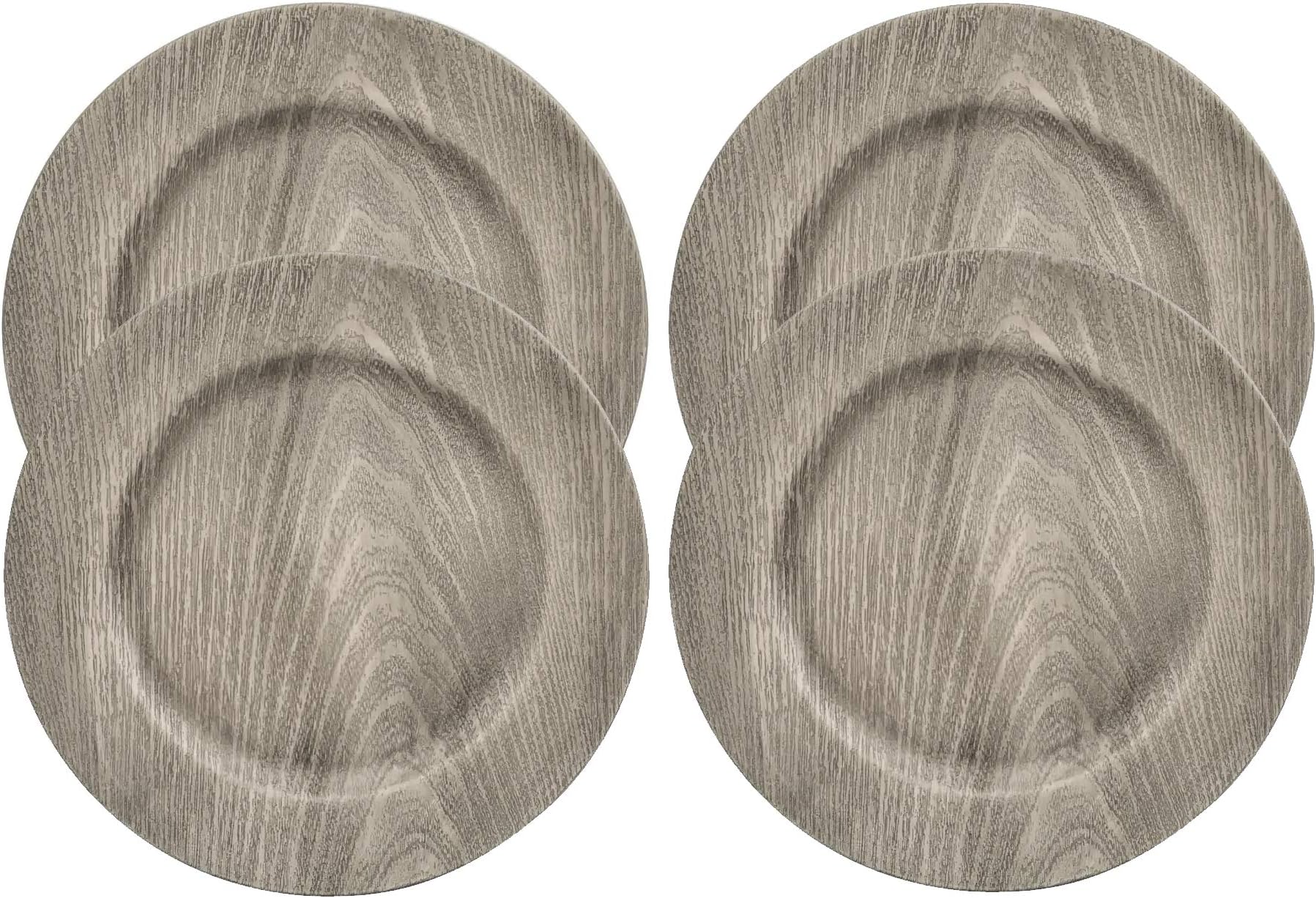 Rustic Distressed Farmhouse Faux Wood 13 in. Charger Plates in Gray Finish - Pack of 4