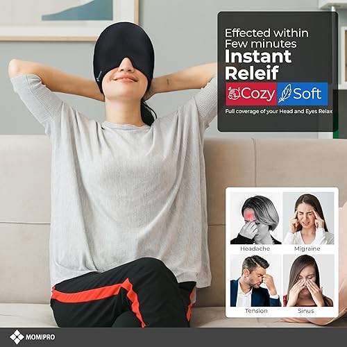 Miniatura 4 de Gorro para aliviar el dolor de cabeza de migraña, 360 grados de cabeza completa para terapia de calor y frío con gel frío, envoltura de cabeza de