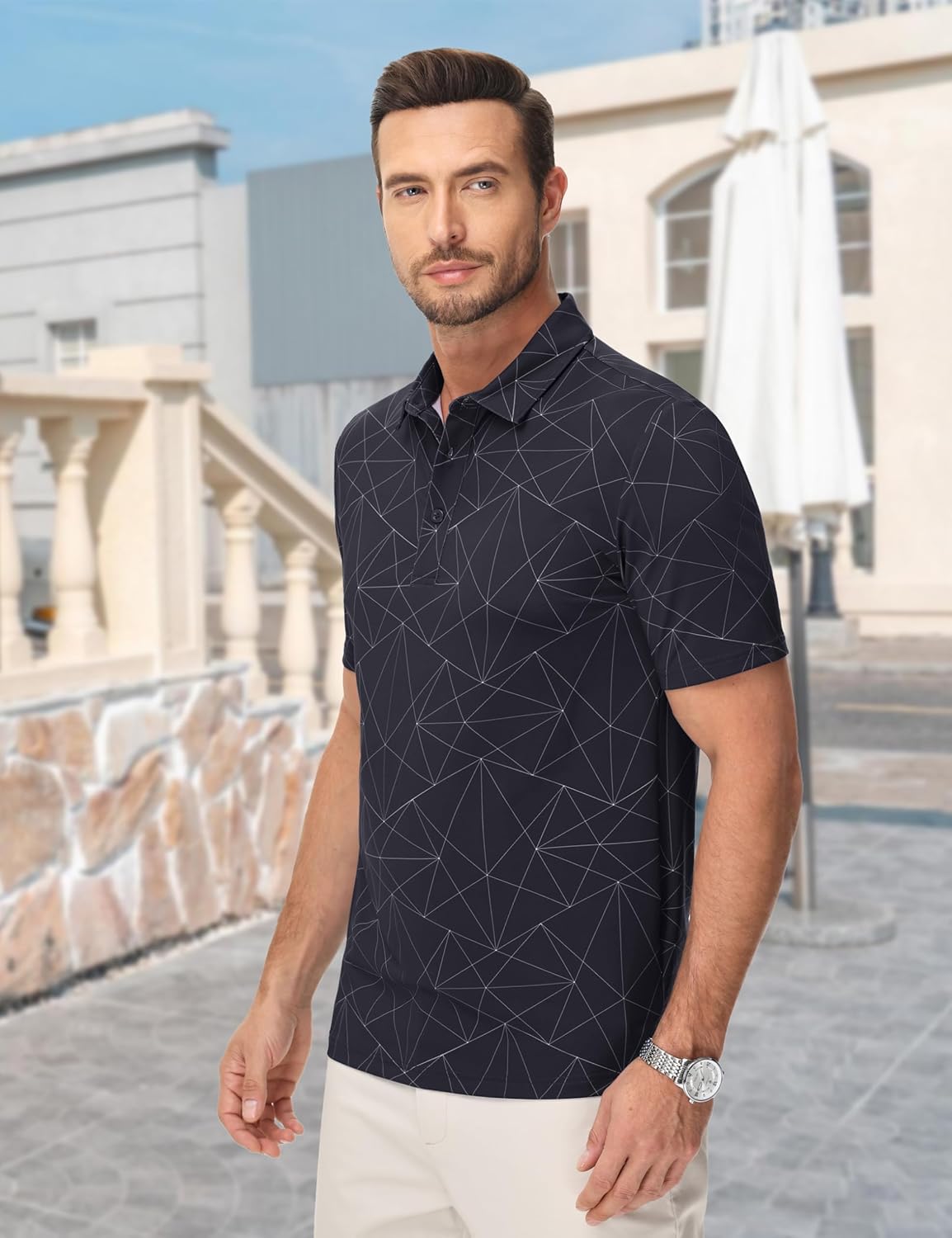 Cotrasen Mens Golf Polo Shirts Short Sleeve Quick-Dry Print Tee Shirt Moisture Wicking Performance Polo Strech Shirts - Image 3