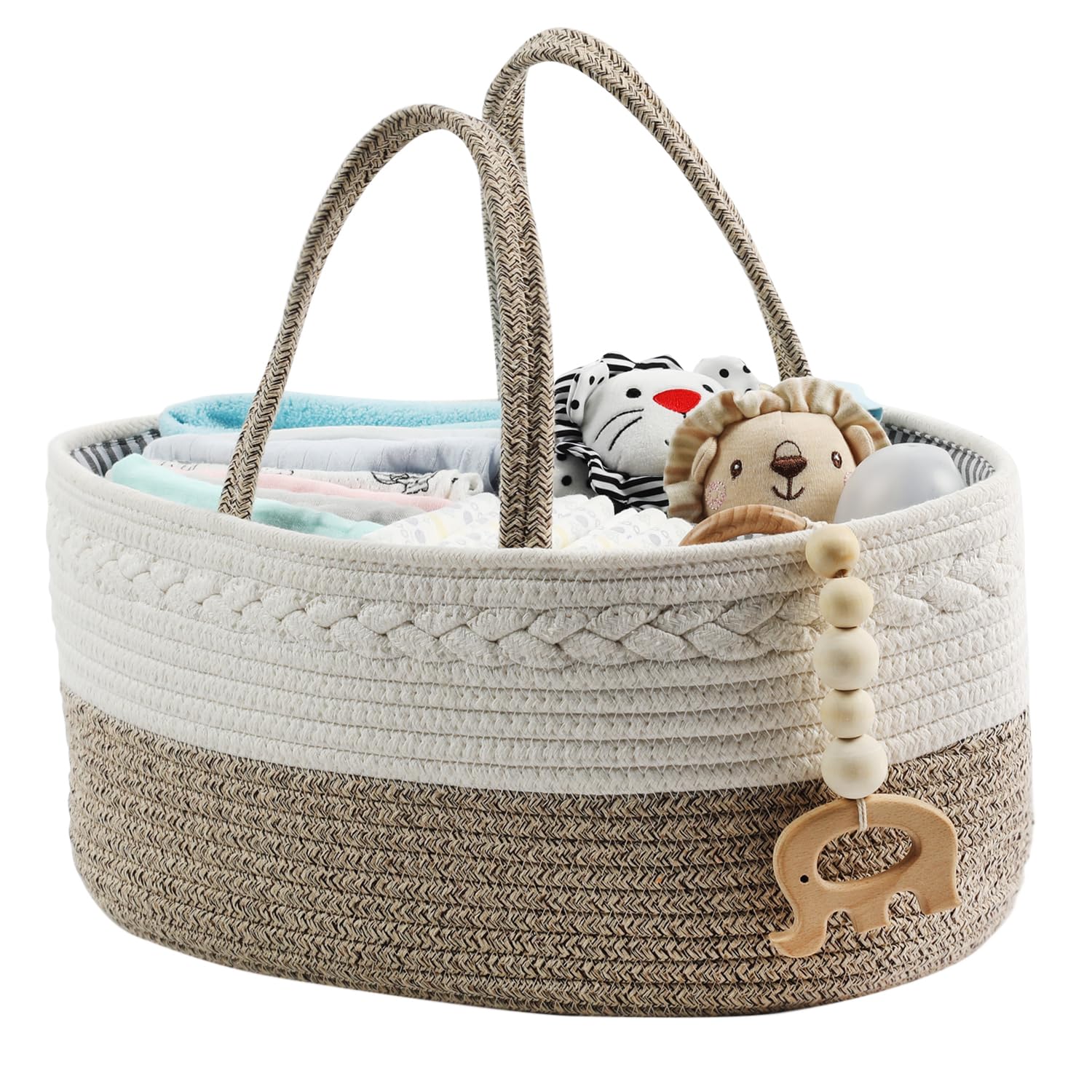 Organizer per pannolini, Cestino porta pannolini,portatile, in corda di cotone, per la Cameretta dei Bambini, L'auto e i Viaggi, borsa regalo per neonati (Mottled Brown)