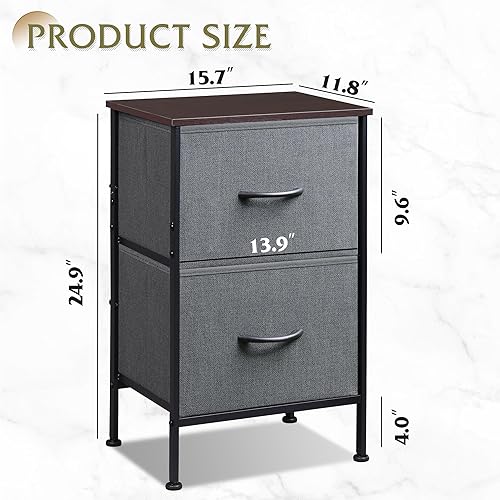 Miniatura 3 de WLIVE - Mesita de noche con 2 cajones, pequeña, mesa auxiliar para habitación, dormitorio universitario, color gris oscuro, tamaño L Gris oscuro