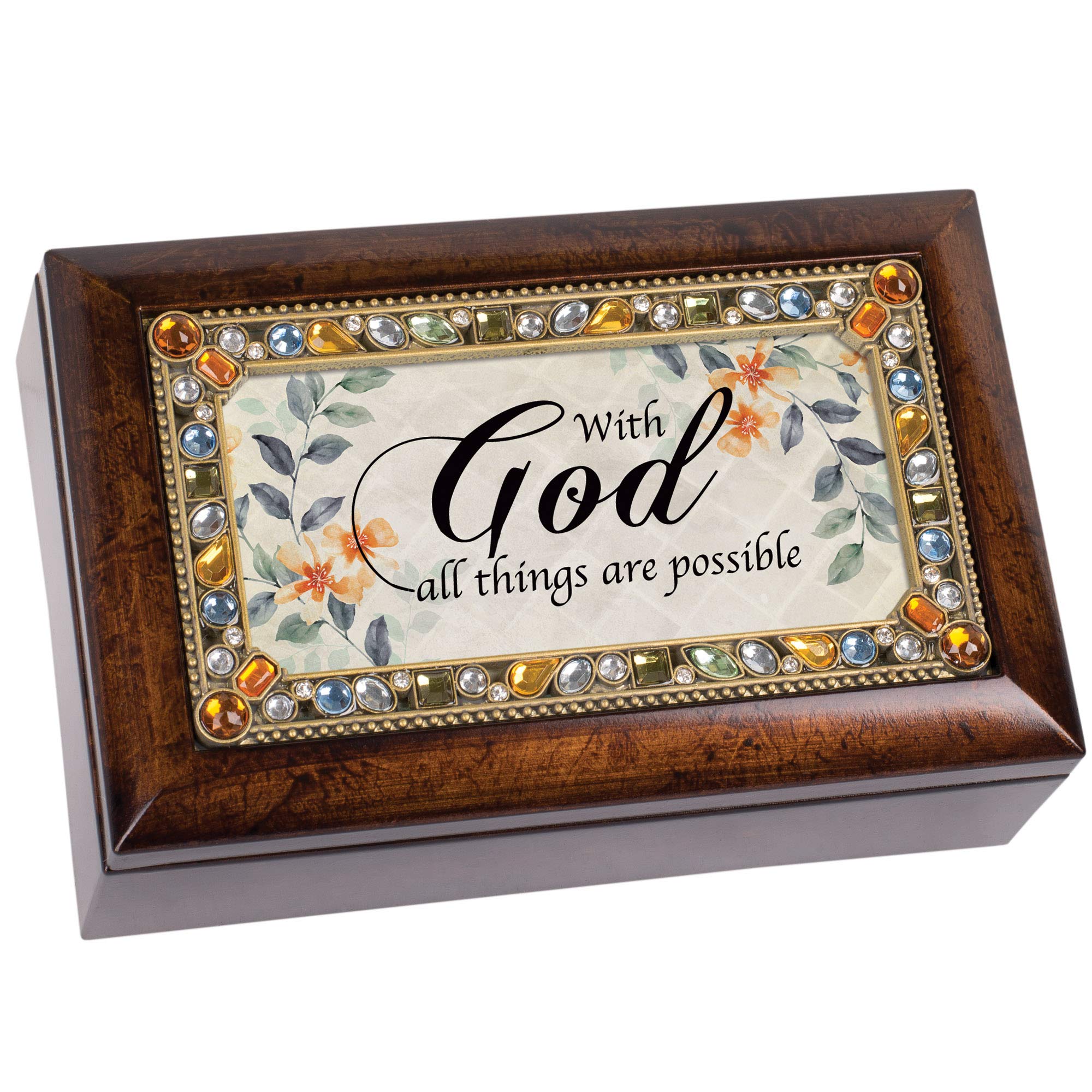 Caja de música Cottage Garden con grabado de piedra y diseño artesanal texturizado