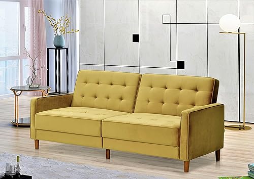 Miniatura 1 de Nia - Sofá cama tapizado de terciopelo moderno, color amarillo profundo