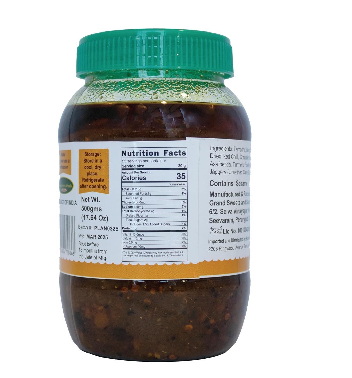 The Grand Sweets and Snacks (GSS) Pulikachal/Tamarind Rice Mix (Pack of 2) Each Jar 500g(B-MC)