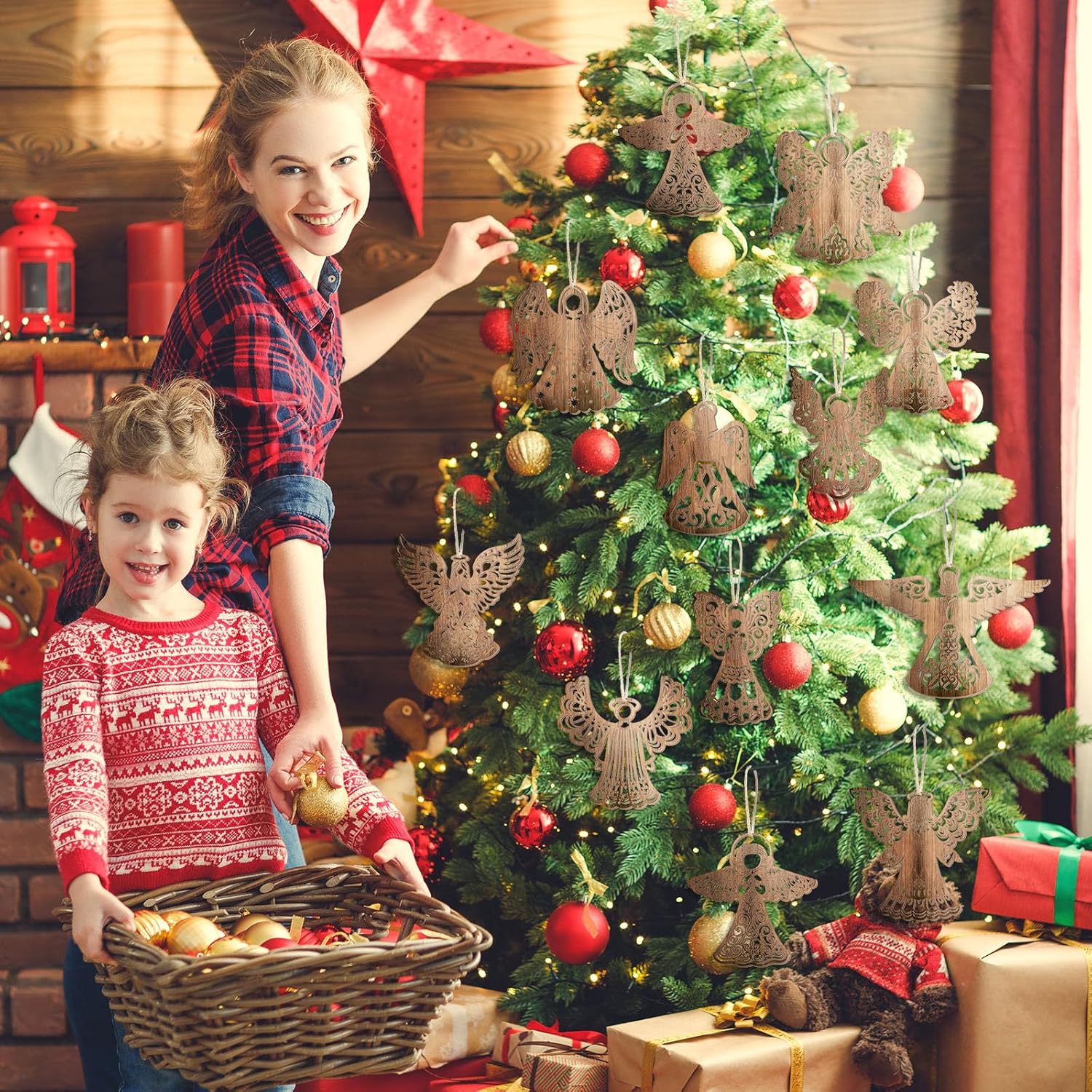 Qunclay 36 Pcs Christmas Angel Ornaments Wooden Angel Christmas Tree Decorations Rustic Xmas Religious Farmhouse Wood Hanging Ornaments for Tree Crafts Home Window Xmas Gift - Image 6