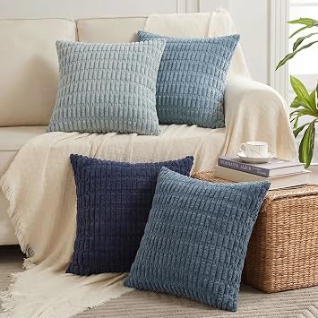 Fancy Homi 4 Packs Decorative Throw Pillow Covers for Living Room Couch Bed, Modern Farmhouse Boho Home Decor Accent Cushion Case, 18" x 18", Blue Series