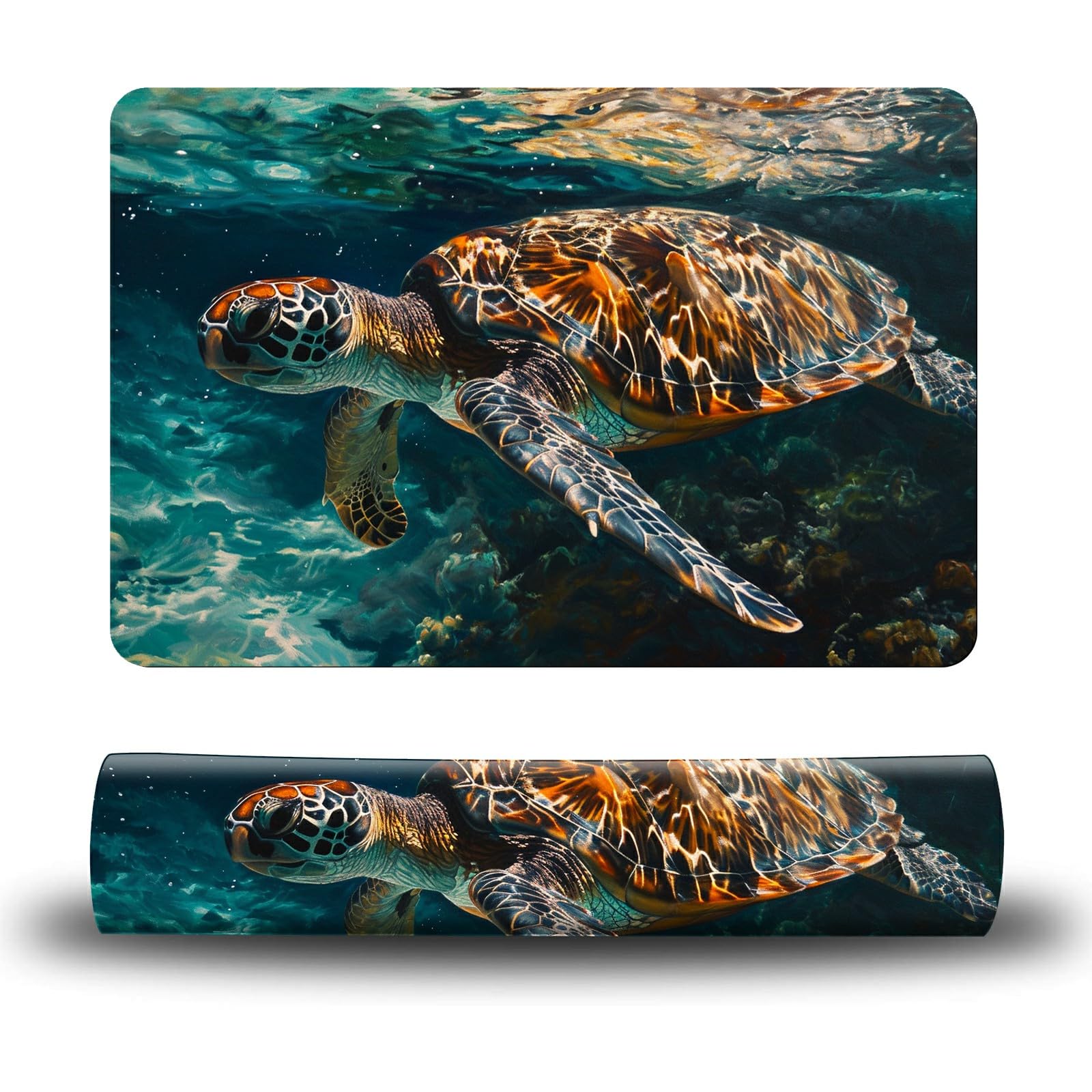 Dikoer Dog Food Mat, 19.6" x 23.6" Absorbent Pet Feeding Mat for Food and Water, Waterproof Diatom Mud Pet Placemat with Non-Slip Rubber Backing, Easy Clean Cat Bowl Mat for Floors - Ocean Sea Turtle