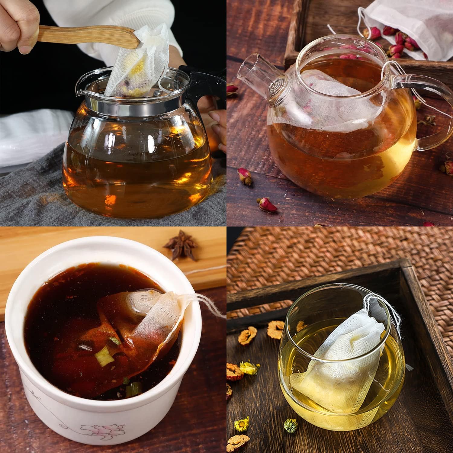 100Pack Disposable Tea Filter Bags for Loose Leaf Tea,Food Grade Nonwoven Fabric Material,Unbleached Empty Tea Infuser Bags for Loose Tea with Drawstring(7cmx9cm/2.76"x3.54")