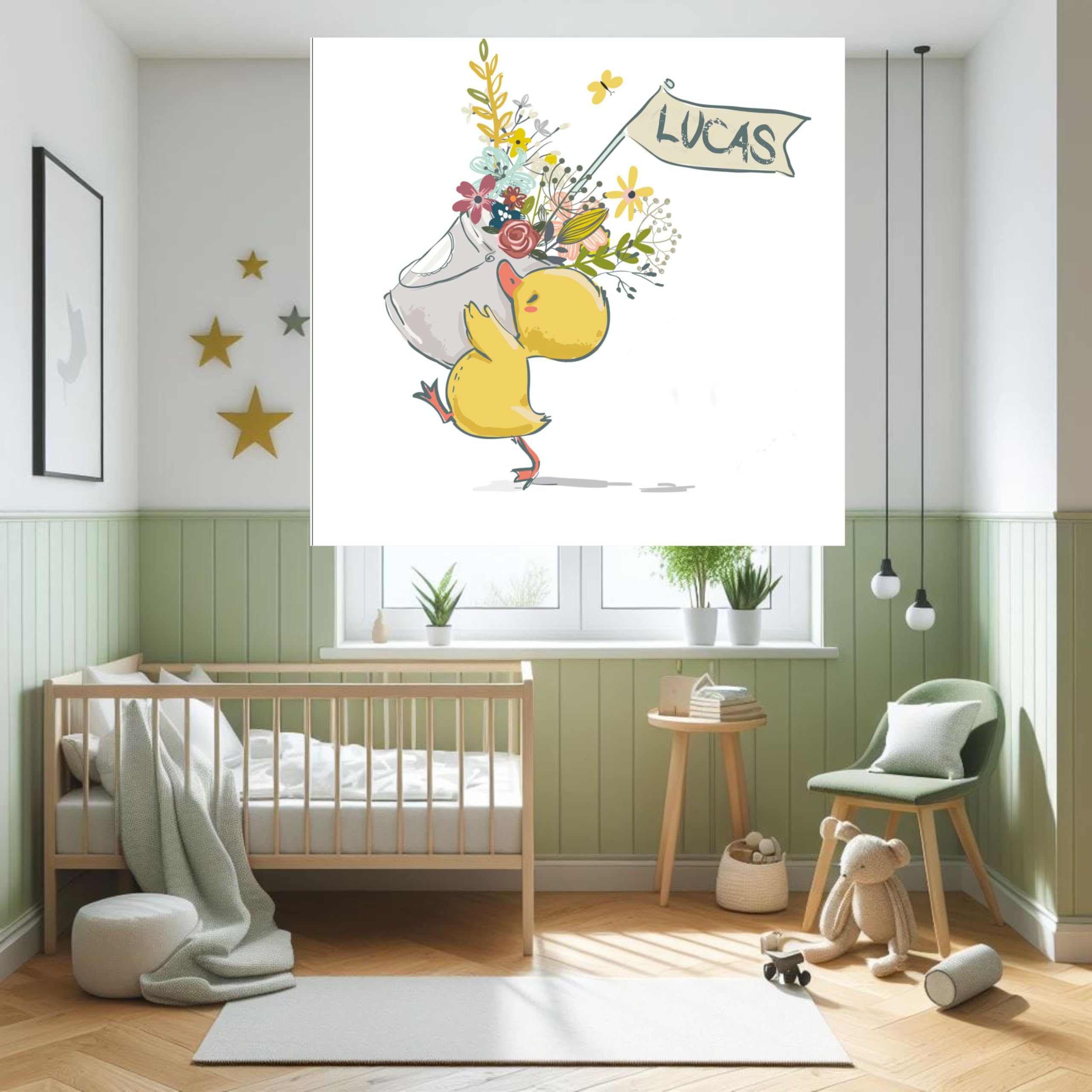 Estor enrollable infantil personalizado con nombre – Estor infantil niño De patito – Cortina decorativa translúcida para habitación de bebé o niño – Hecho a mano en España (40x60)