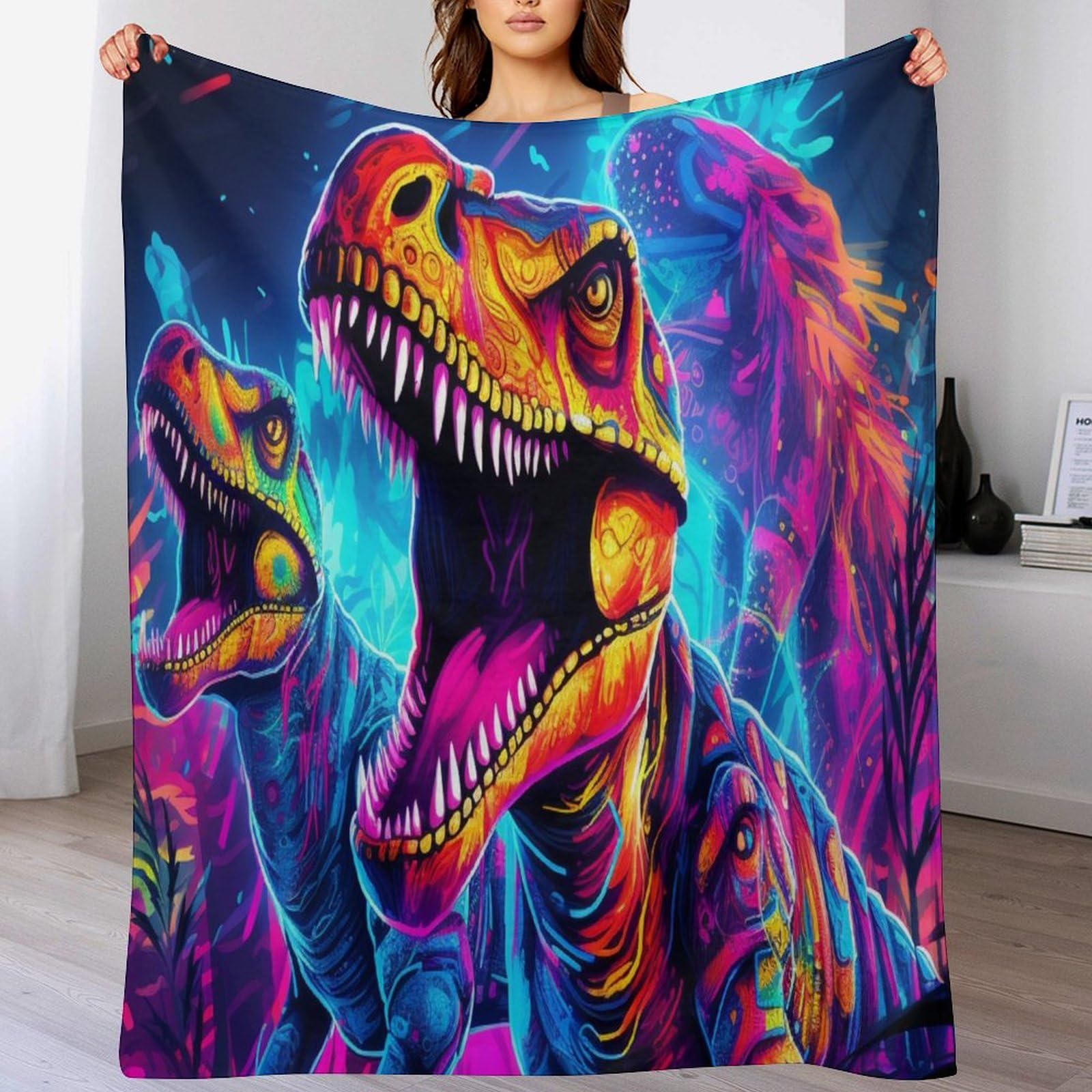 Couverture de canapé dinosaure en flannel chaude pour toute la famille