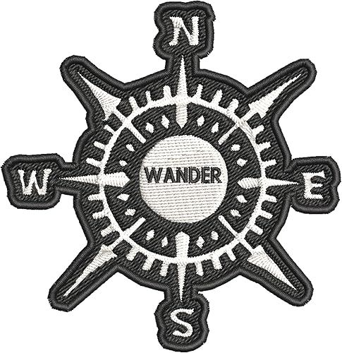 Compass Wander - Parche bordado negro de 3.5 pulgadas, para planchar o coser, decoración de recuerdo de vacaciones, apliques para pasear por la