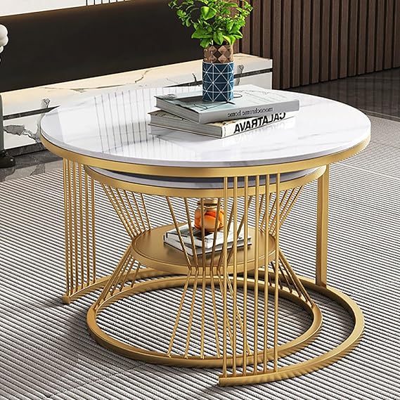 Round Nesting Table, Removable Set of 2 Coffee Tables, Round Wood Coffee Tables Stacking Accent Cocktail Tables End Side Table B,(70x45)+(50x40) cm
